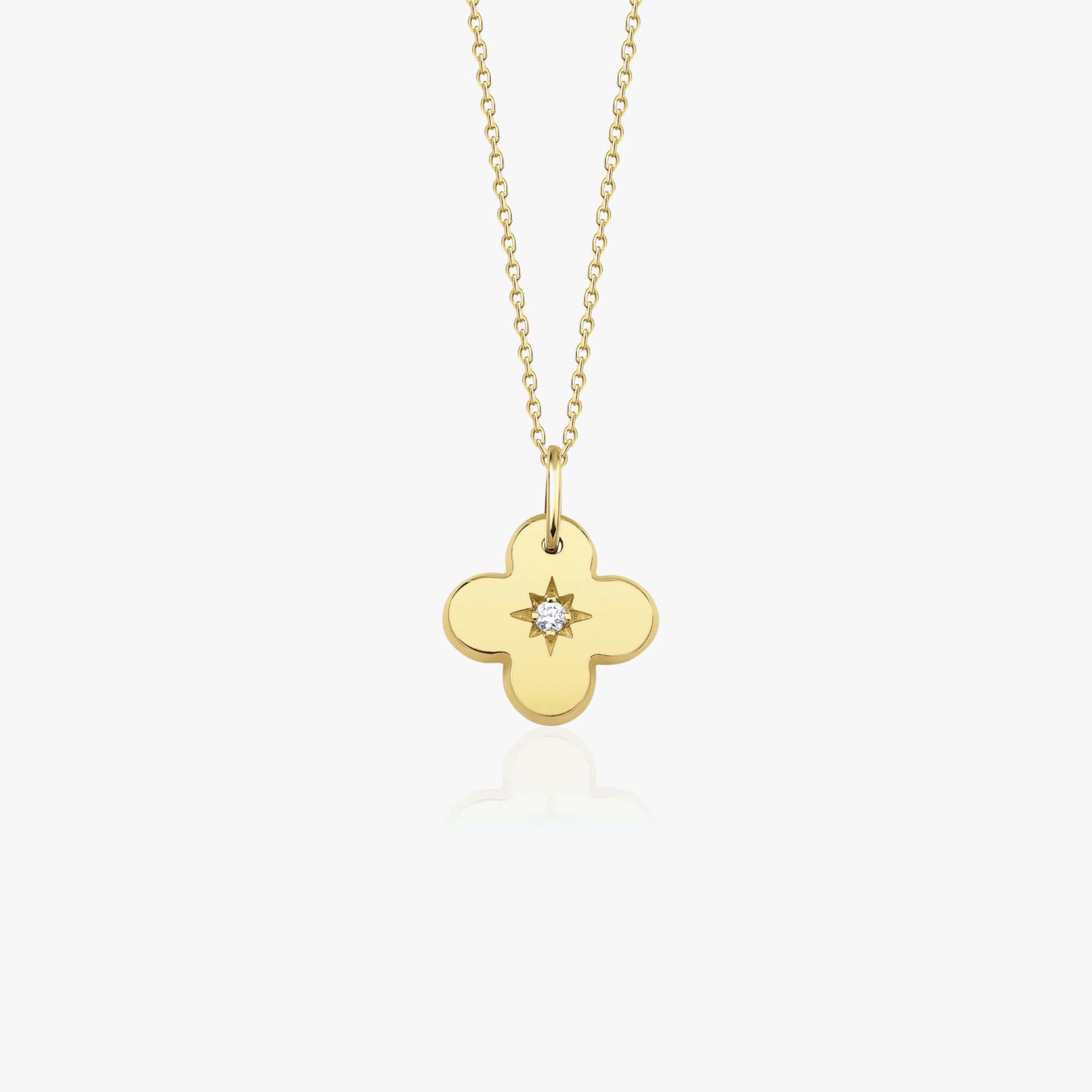 Mini Diamond Star Inlaid Clover Necklace in 14K Gold