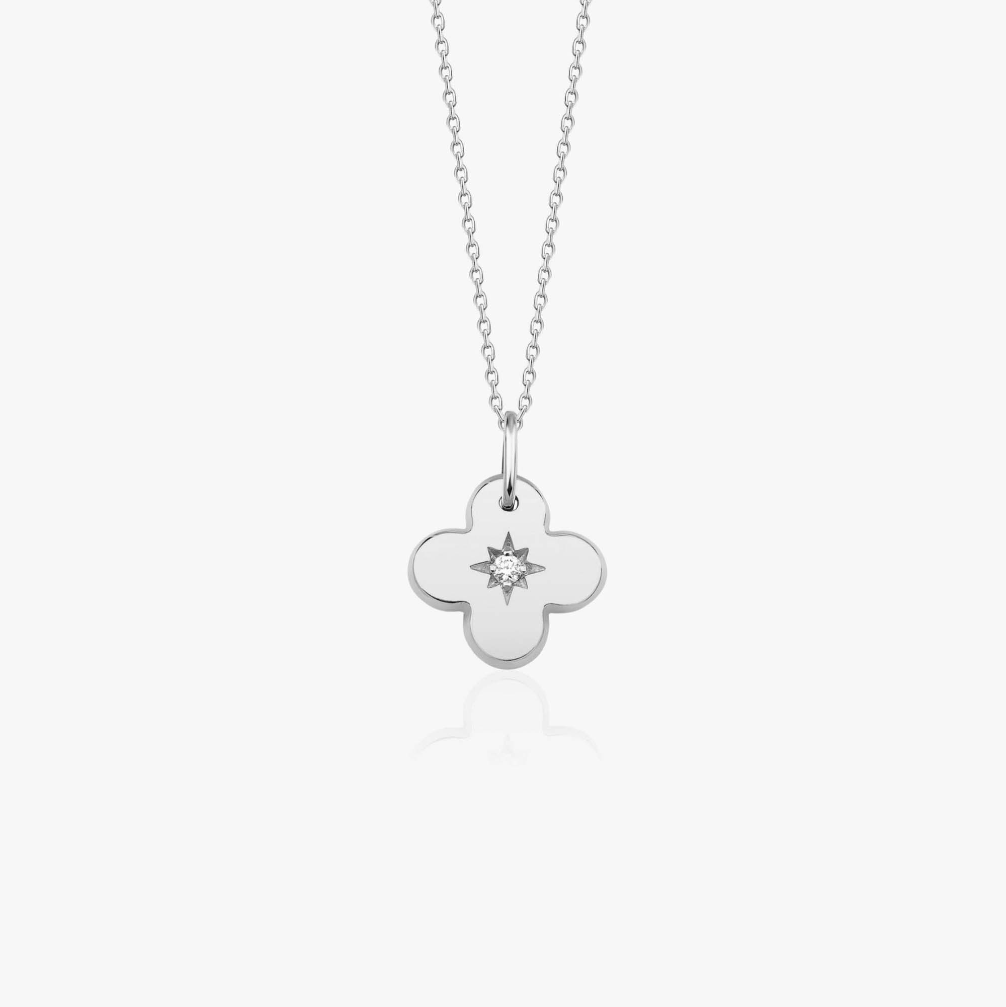 Mini Diamond Star Inlaid Clover Necklace in 14K Gold