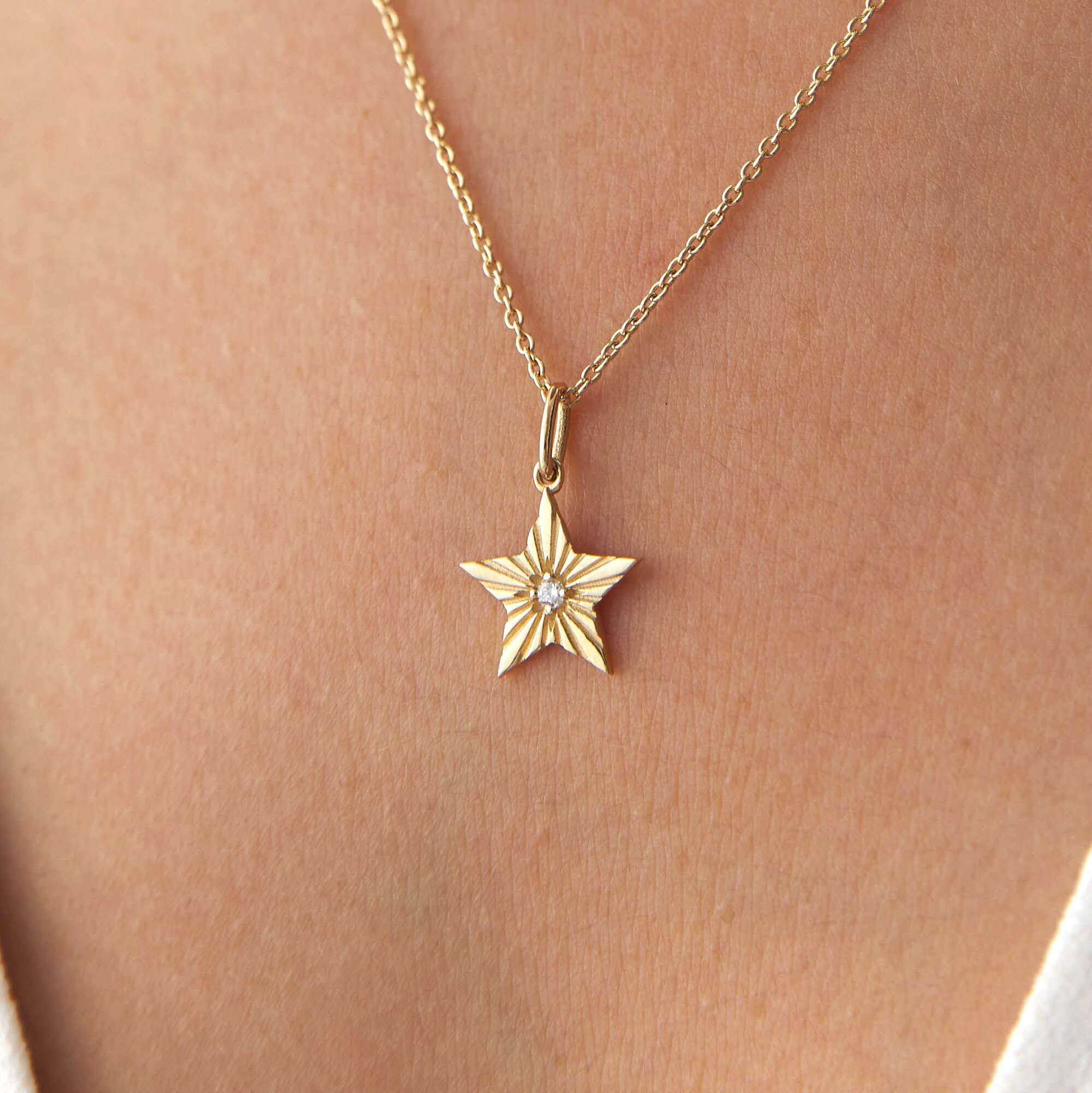 Mini Diamond Star Necklace in 14K Gold