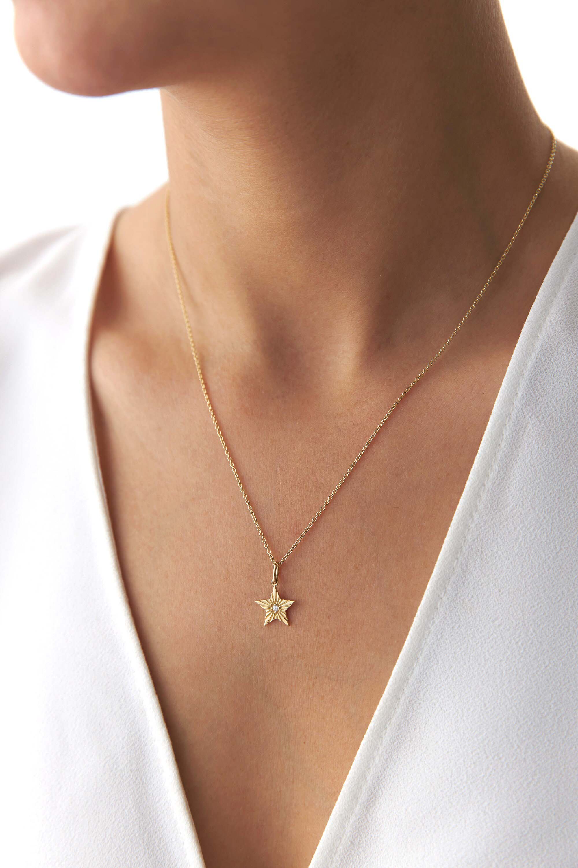 Mini Diamond Star Necklace in 14K Gold