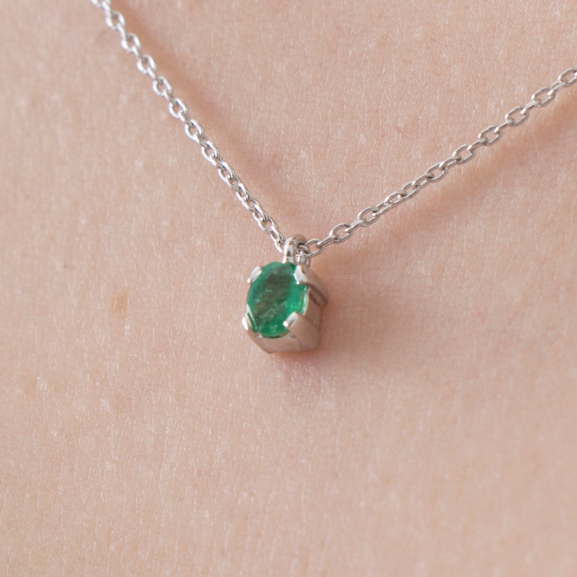 Itty Bitty Tiny Emerald Necklace in 14K Gold