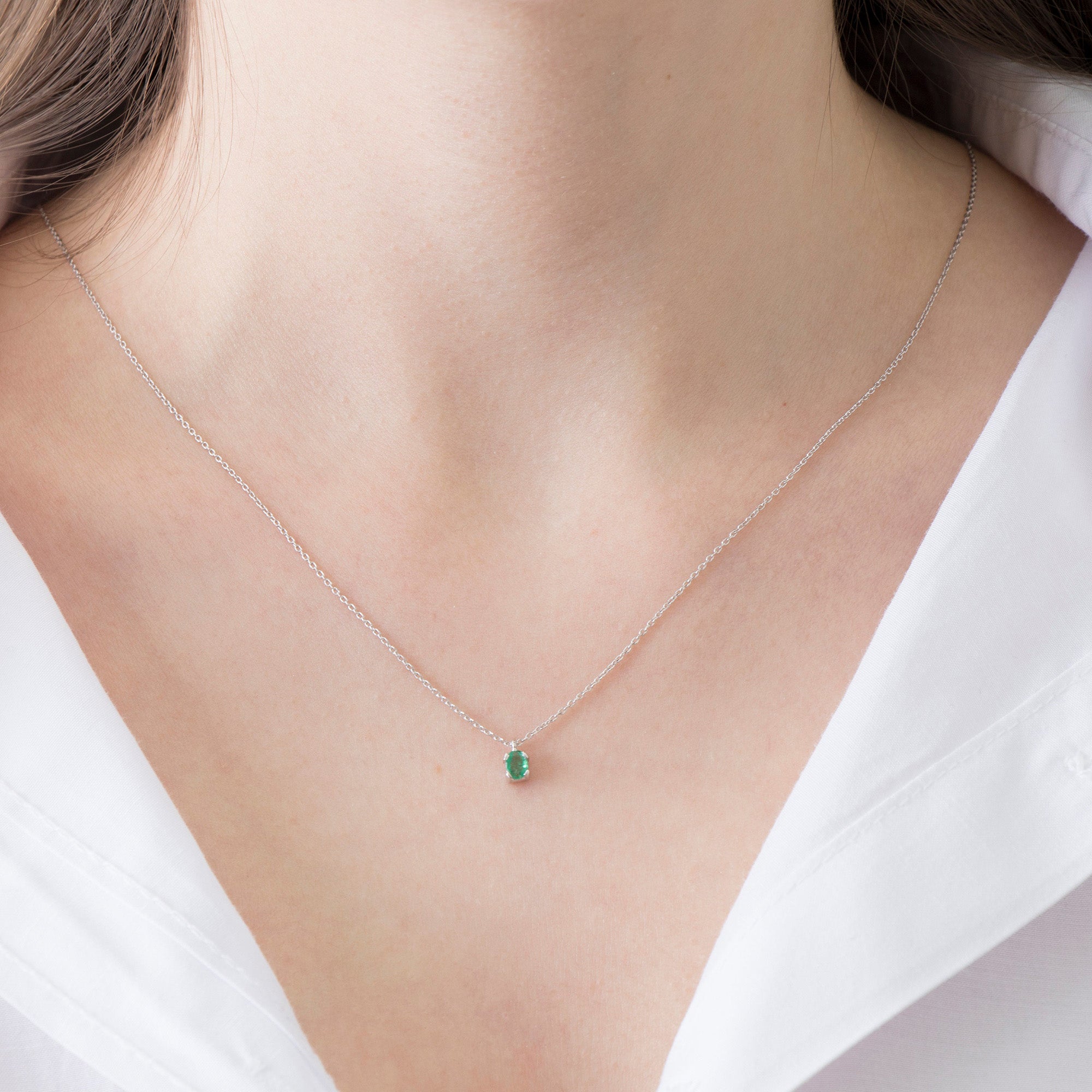 Itty Bitty Tiny Emerald Necklace in 14K Gold