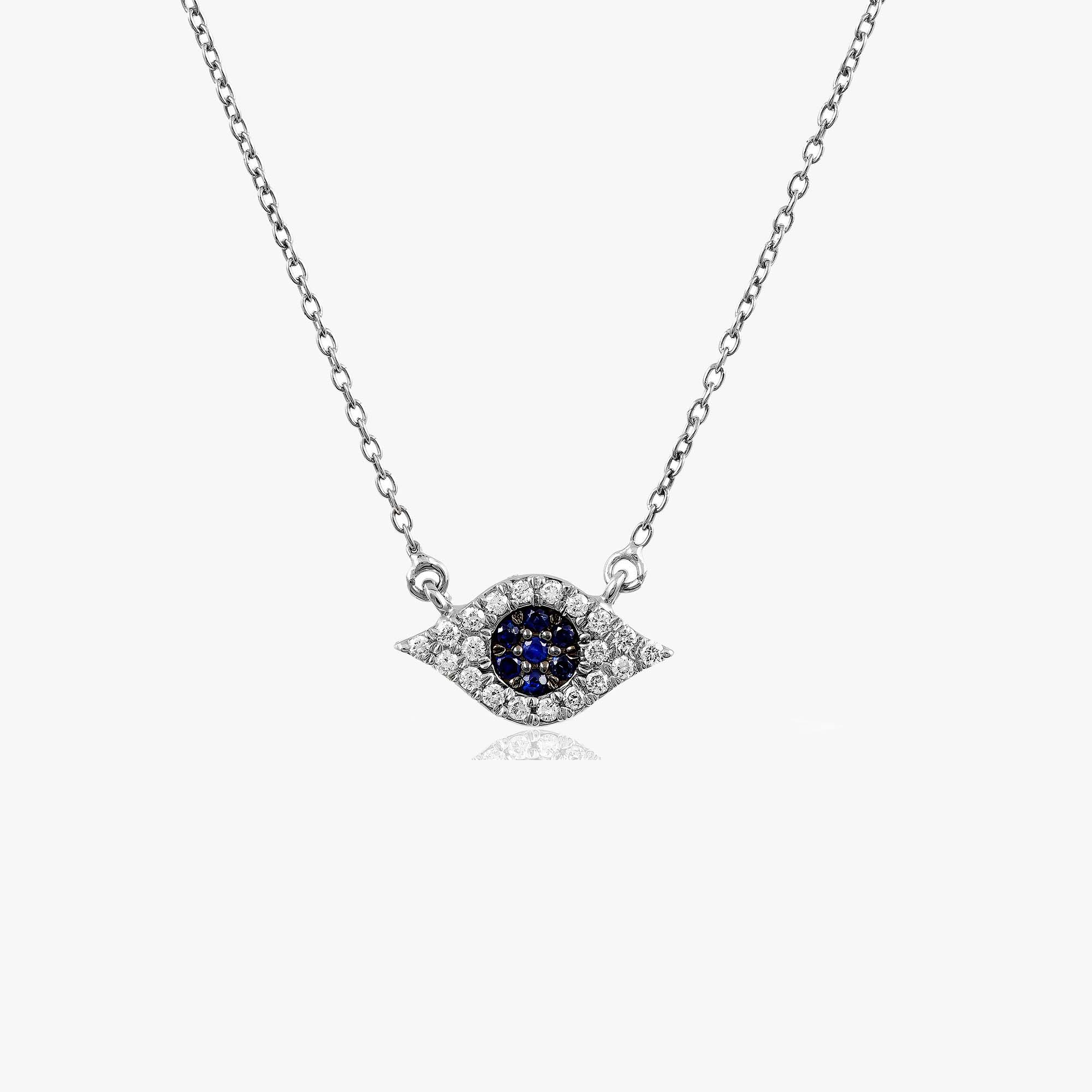 Minimal Sapphire and Diamond Evil Eye Necklace in 14K Gold
