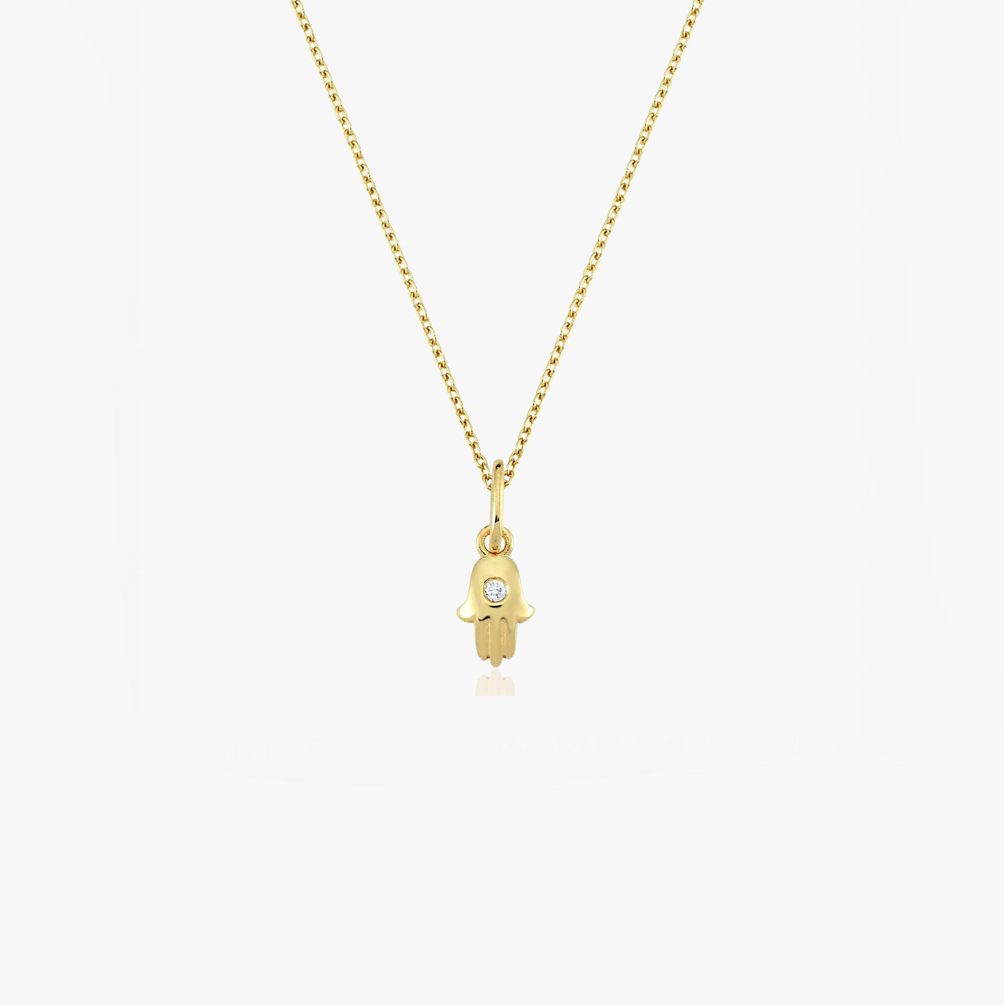 Itty Bitty Tiny Diamond Hamsa Necklace in 14K Gold