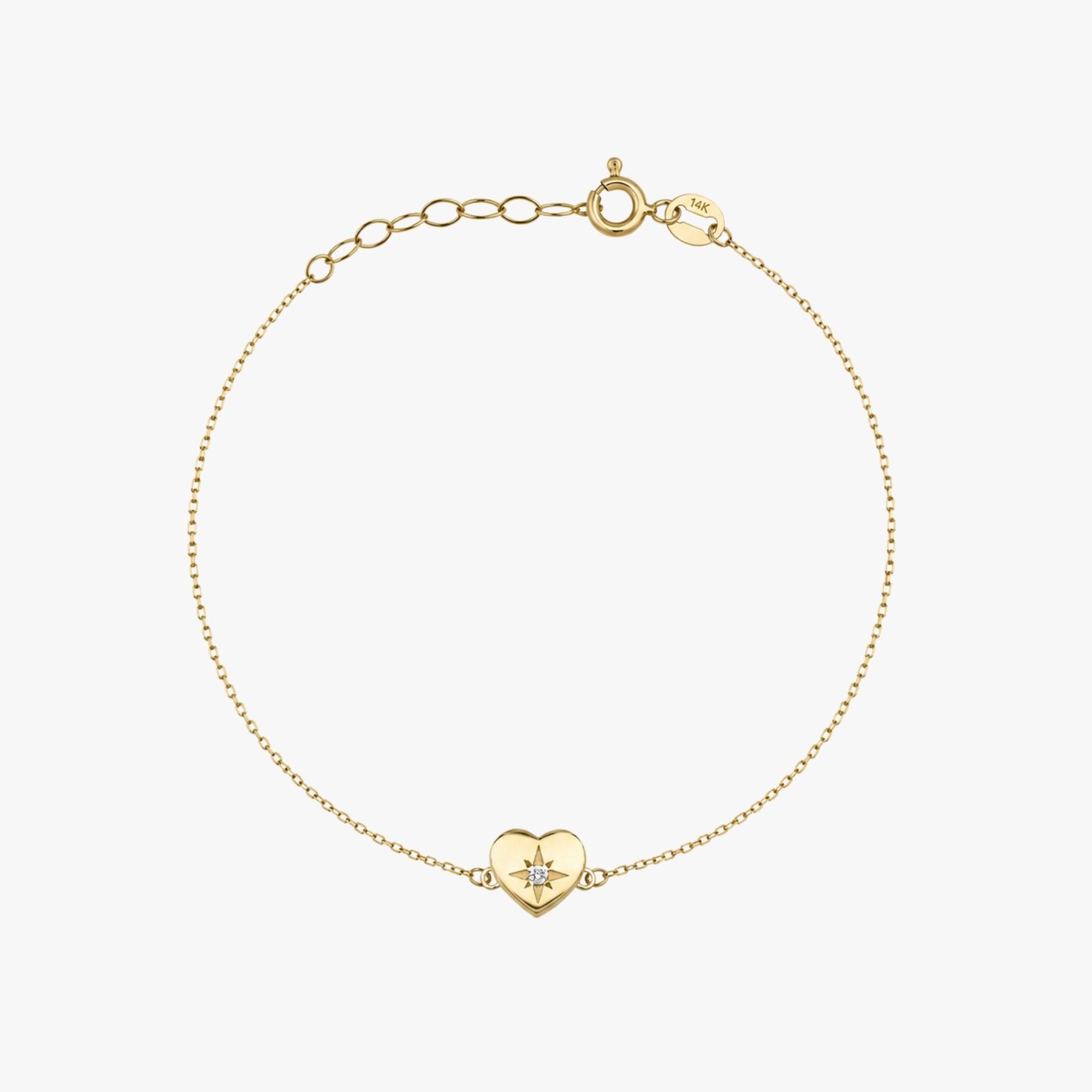 Mini Diamond Heart Bracelet in 14K Gold