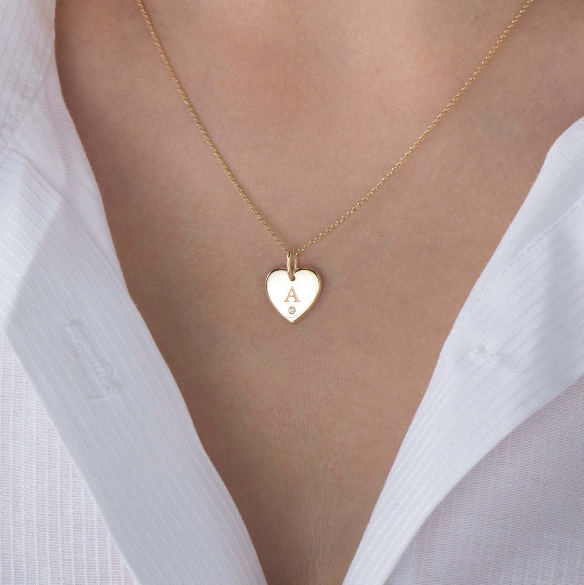 Mini Birthstone Initial Heart Pendant in 14K Gold