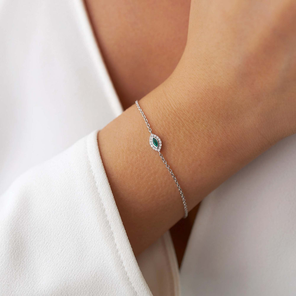 Mini Marquise Emerald And Diamond Bracelet in 14K Gold