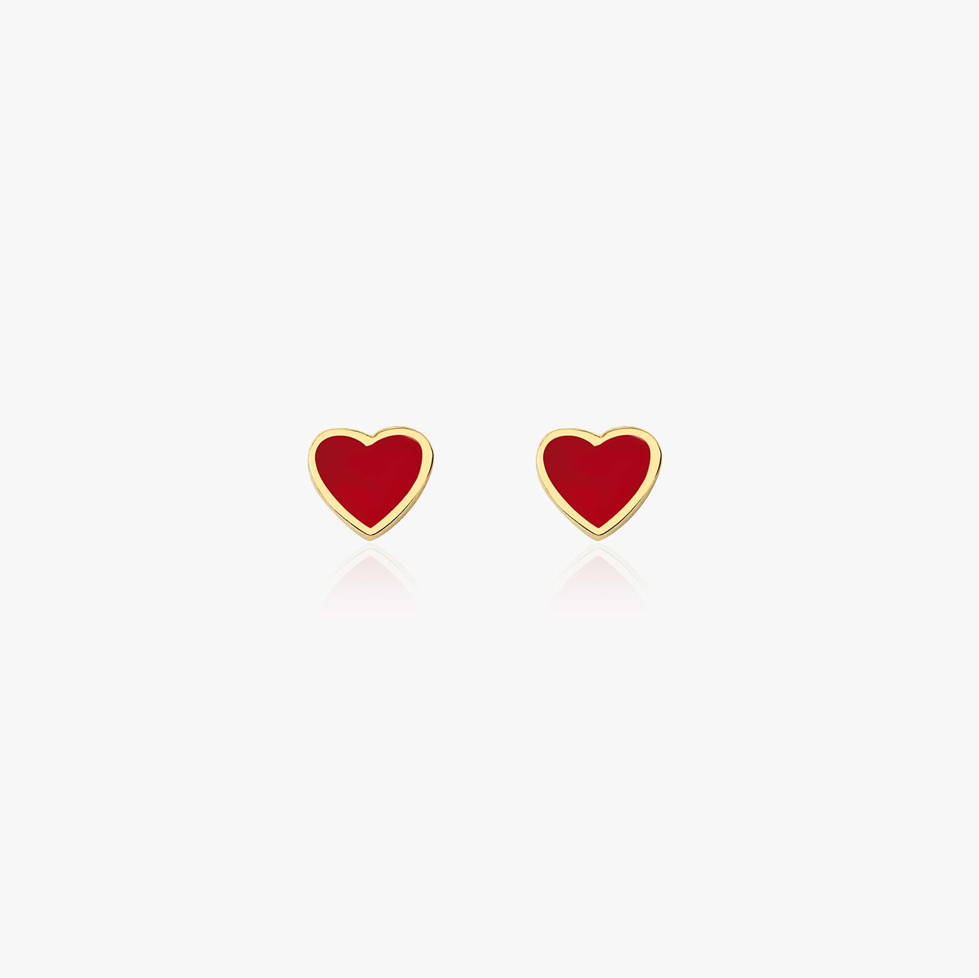 Mini Red Heart Studs in 14K Gold