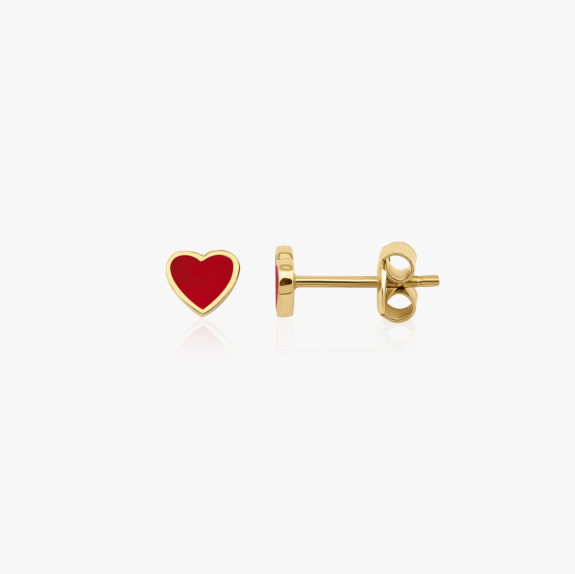 Mini Red Heart Studs in 14K Gold