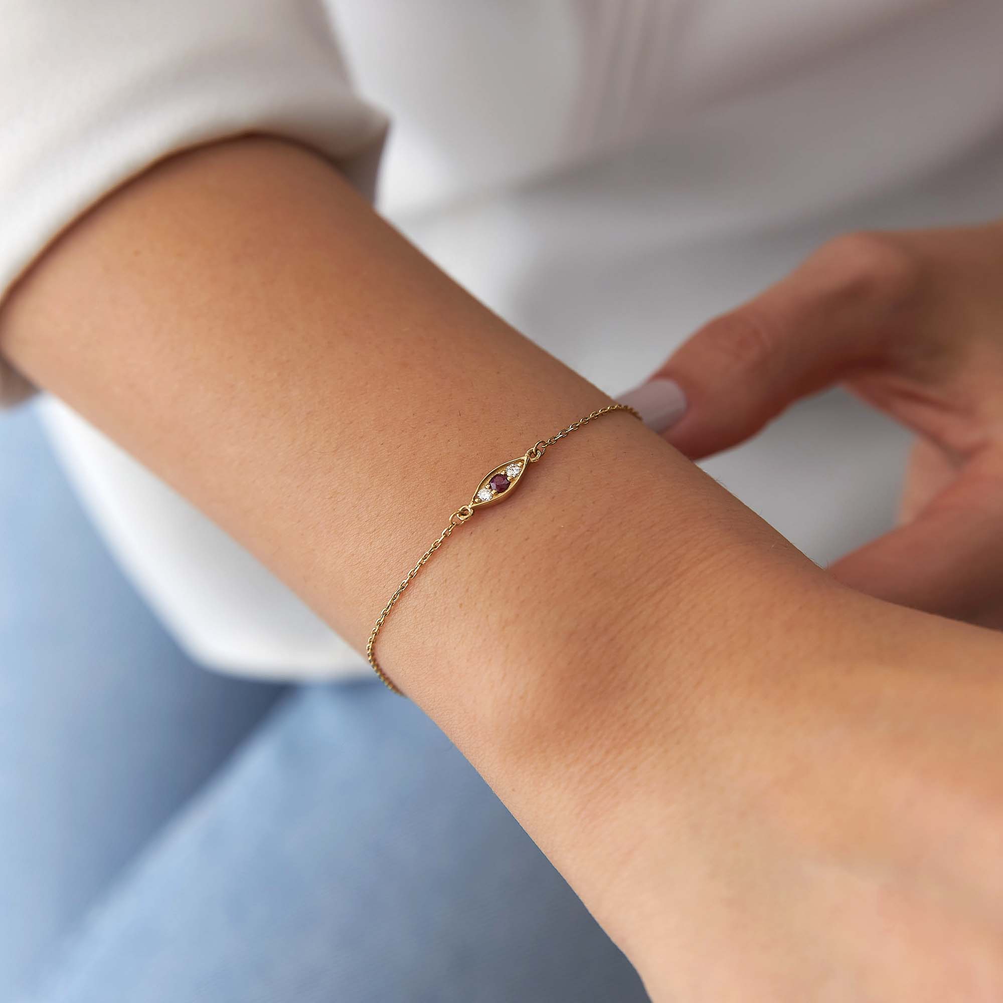 Itty Bitty Ruby Eye Bracelet in 14K Gold