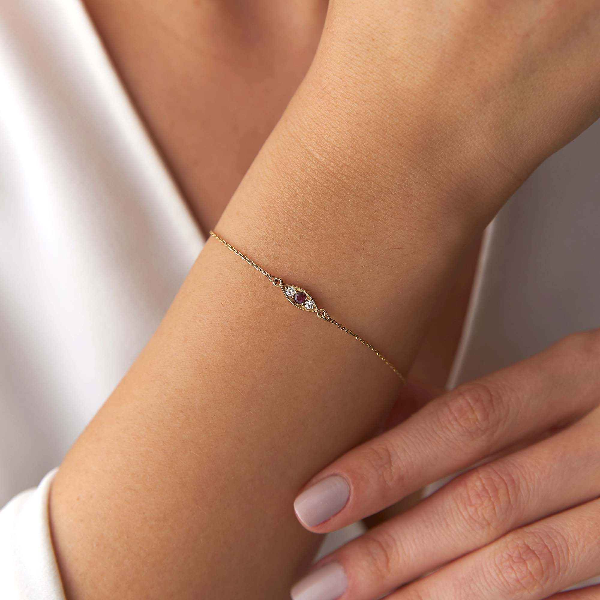 Itty Bitty Ruby Eye Bracelet in 14K Gold