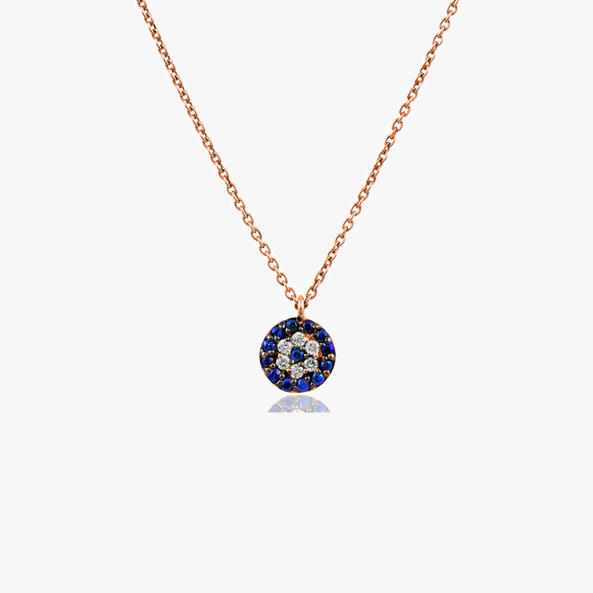 Mini Sapphire and Diamond Evil Eye Necklace in 14K Gold