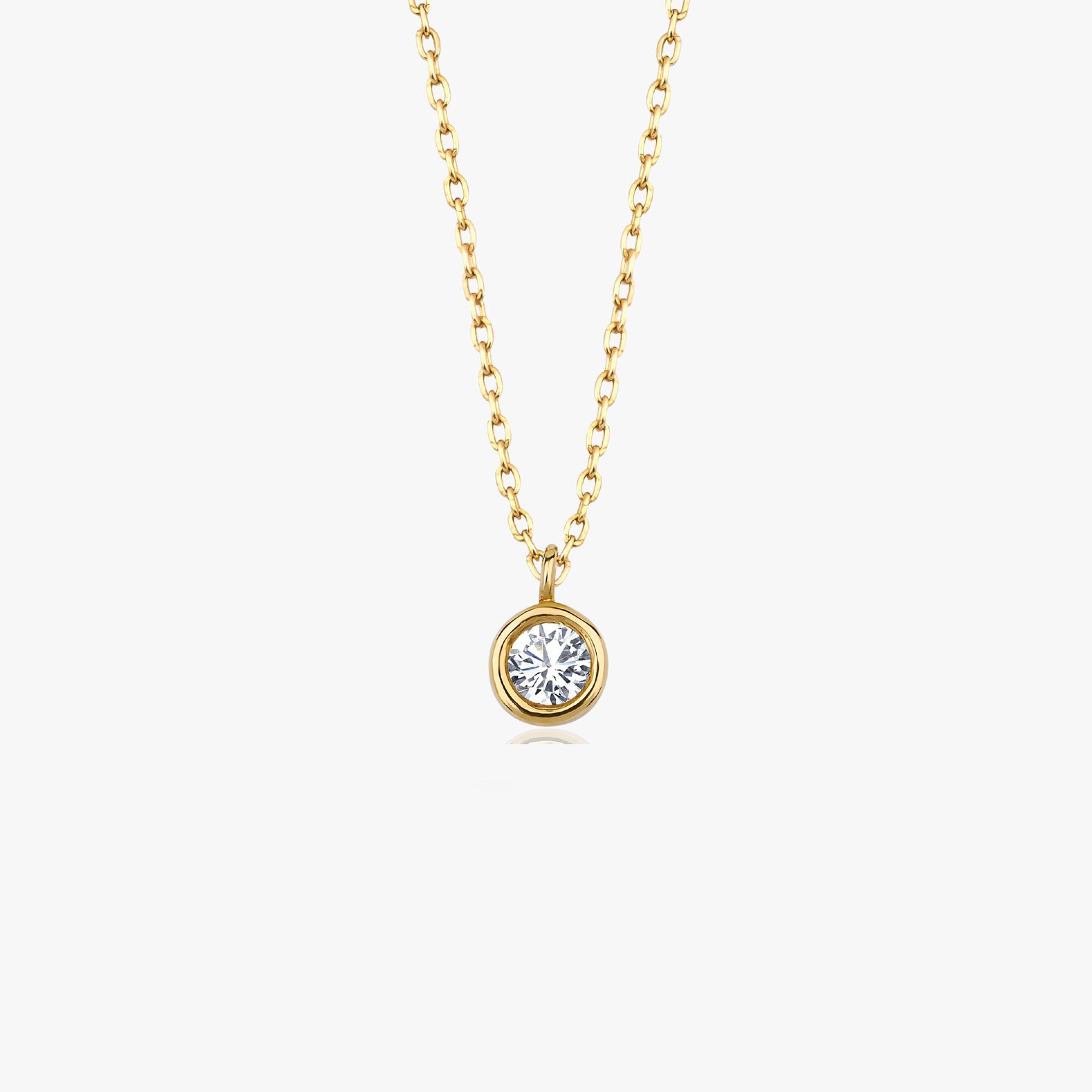 Bezel Set Diamond Solitaire Necklace Available in 14K and 18K Gold