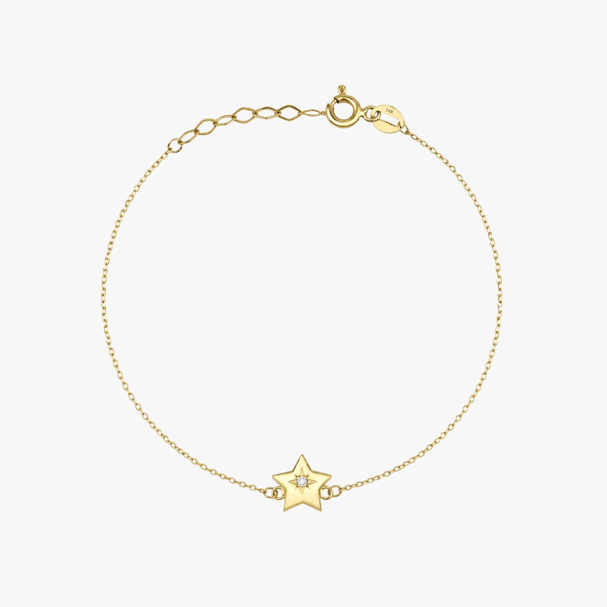 Mini Diamond Star Within a Star Bracelet in 14K Gold
