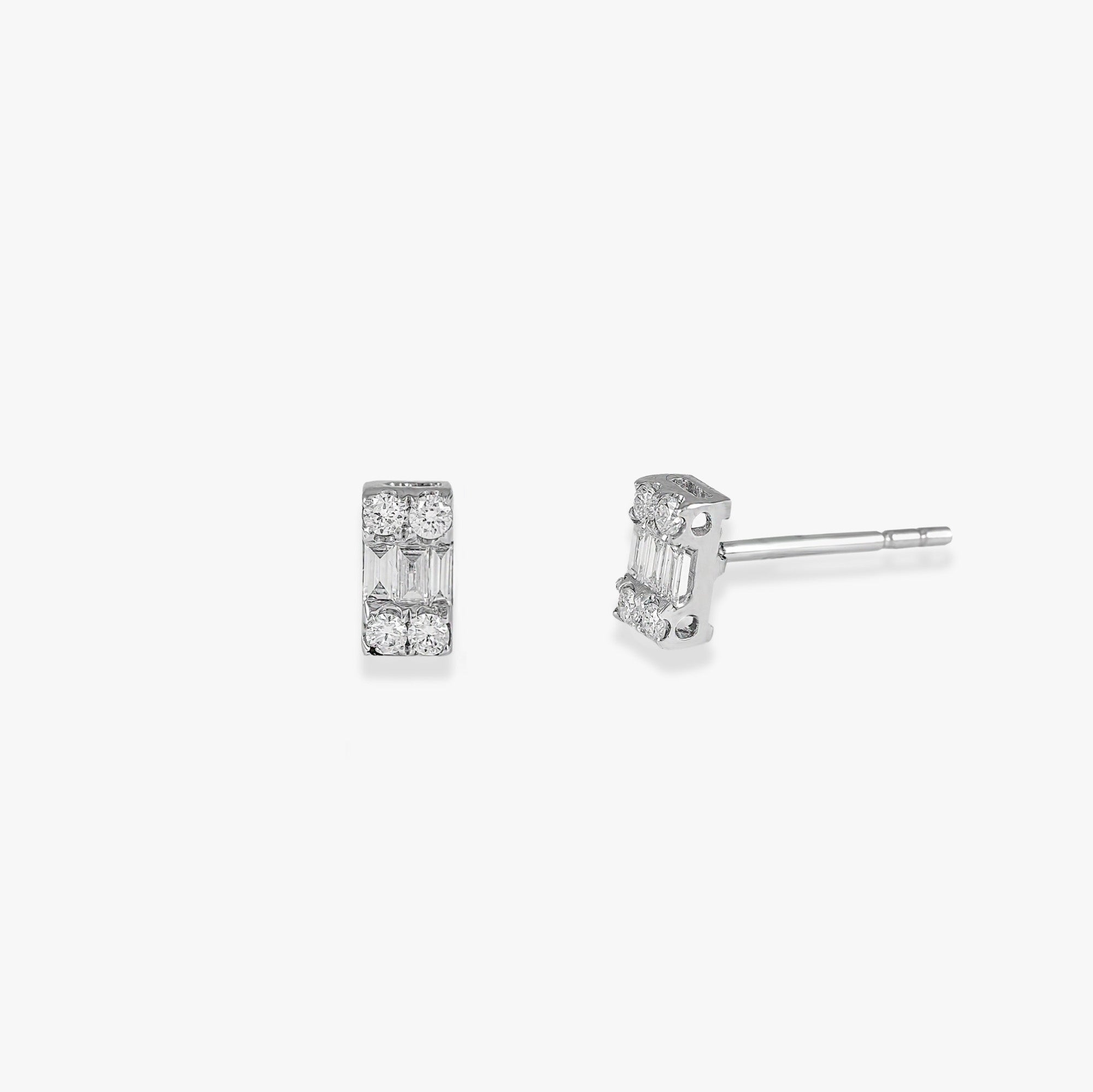 Mini Baguette Diamond Studs in 18K Gold