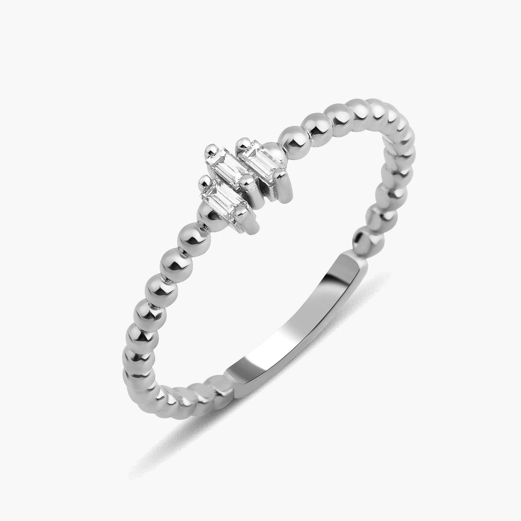 Beaded Mini Baguette Diamond Ring in 14K Gold