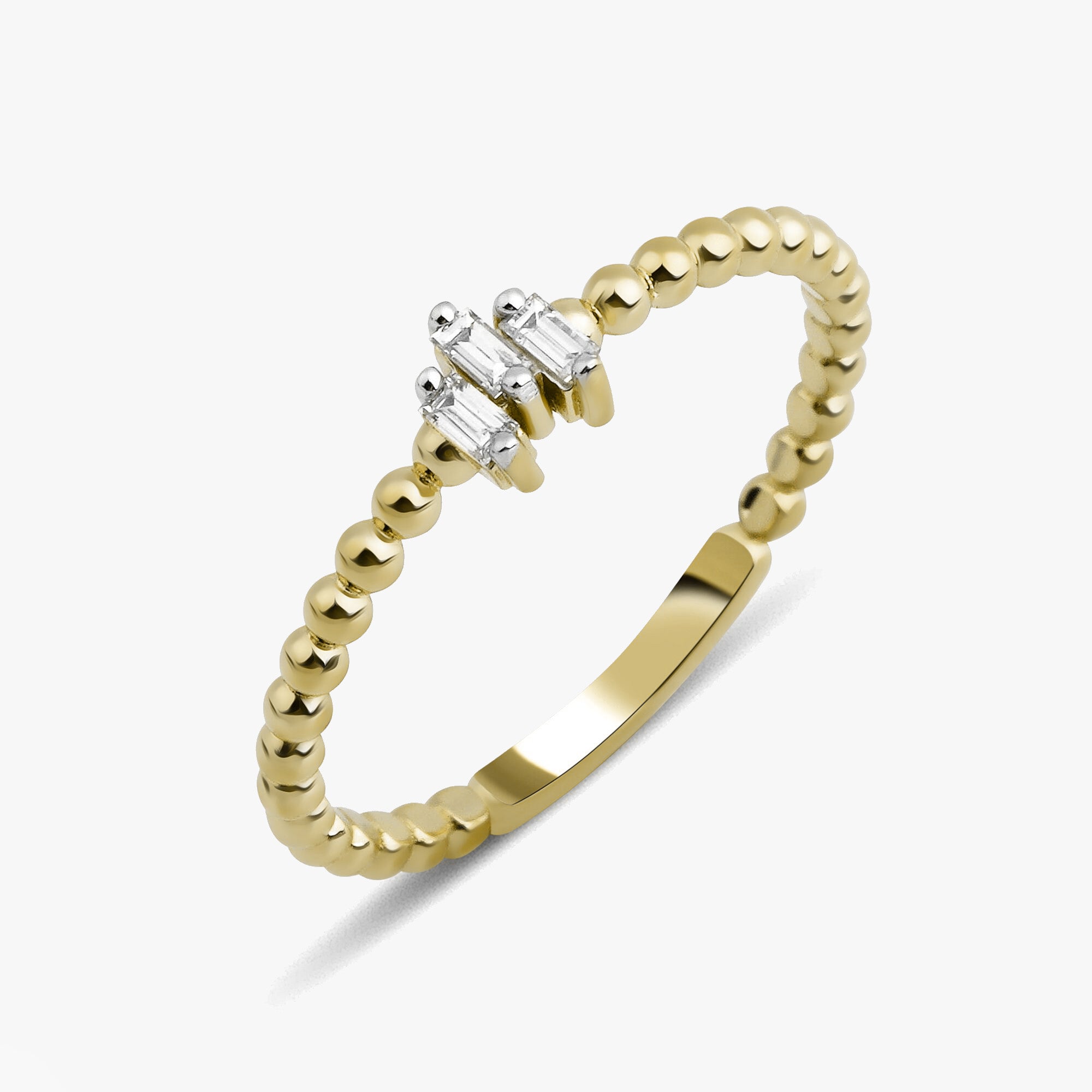 Beaded Mini Baguette Diamond Ring in 14K Gold