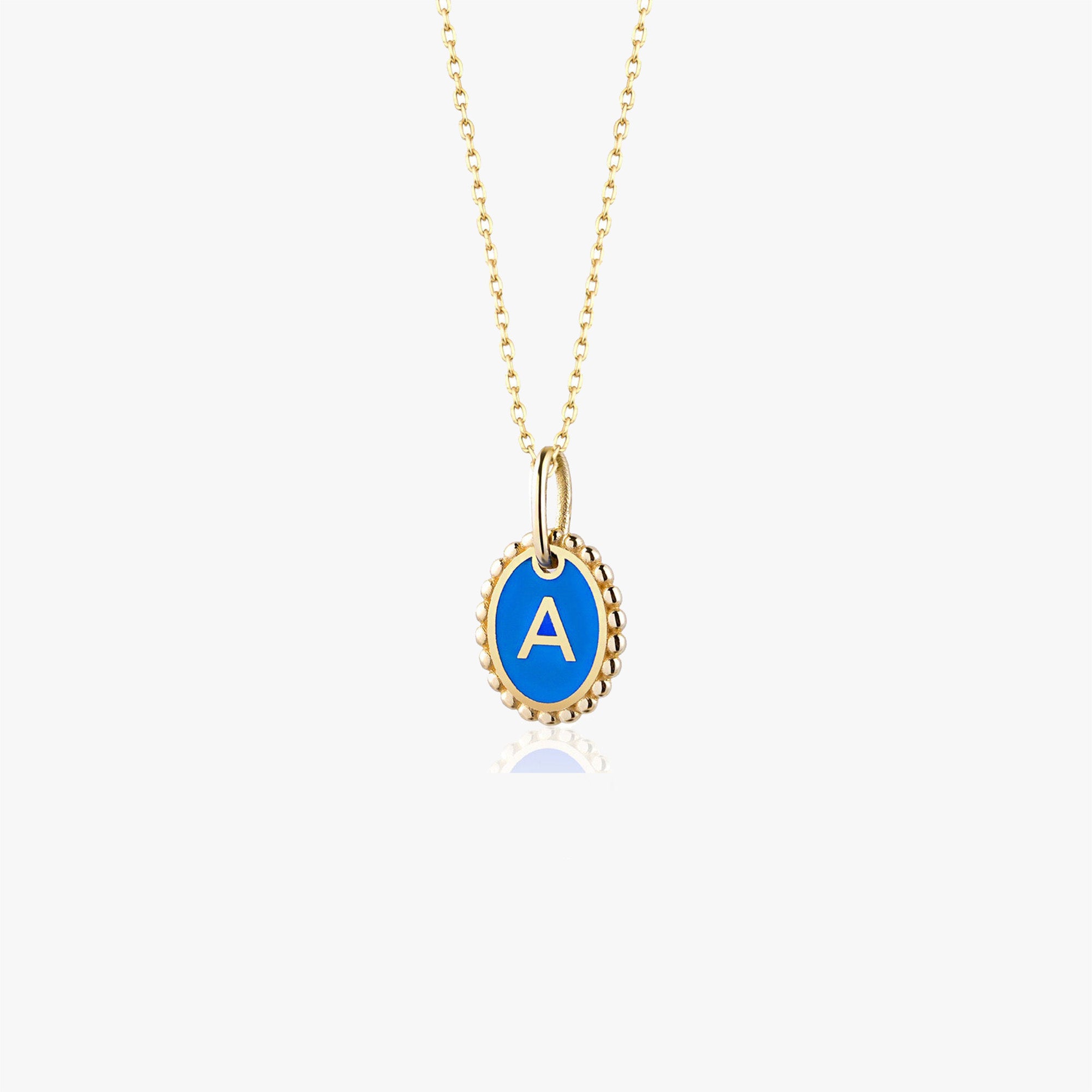 Itty Bitty Tiny Sky Blue Enamel Initial Necklace in 14K Gold