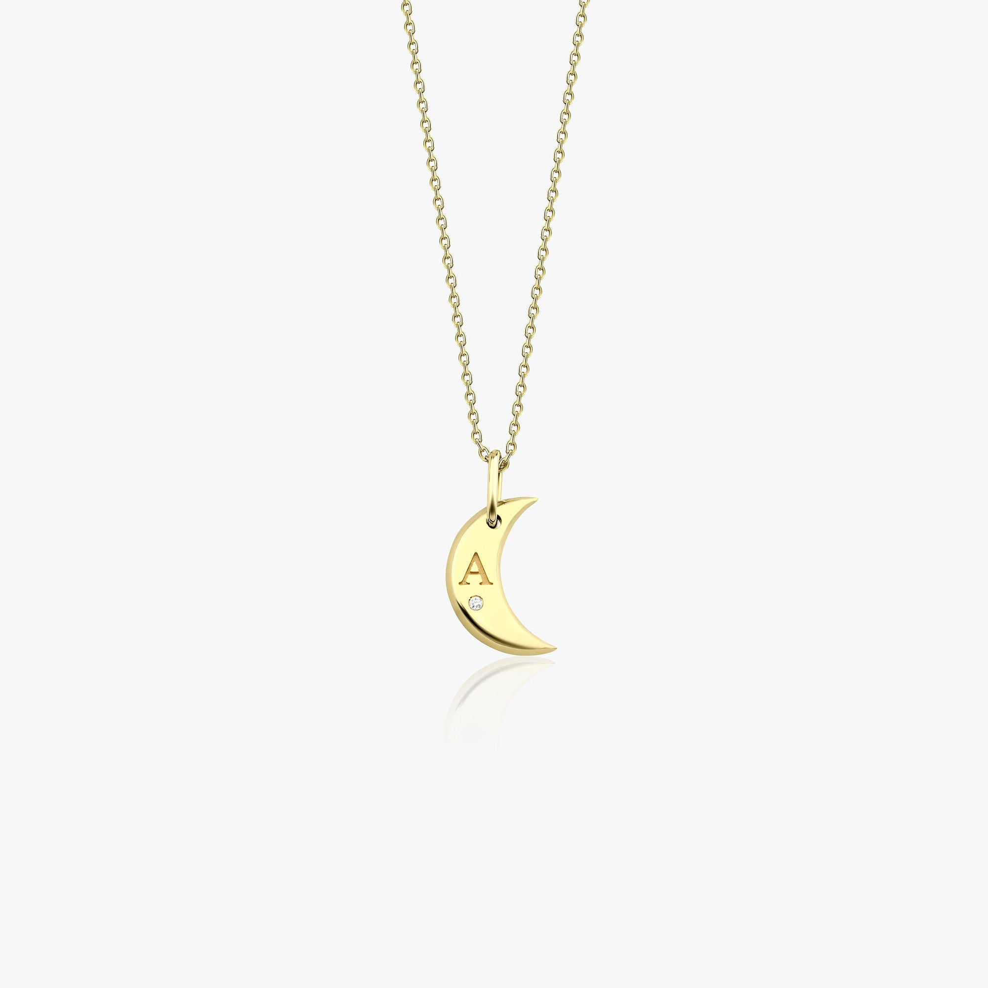 Minimal Crescent Birthstone Initial Necklace in 14K Gold
