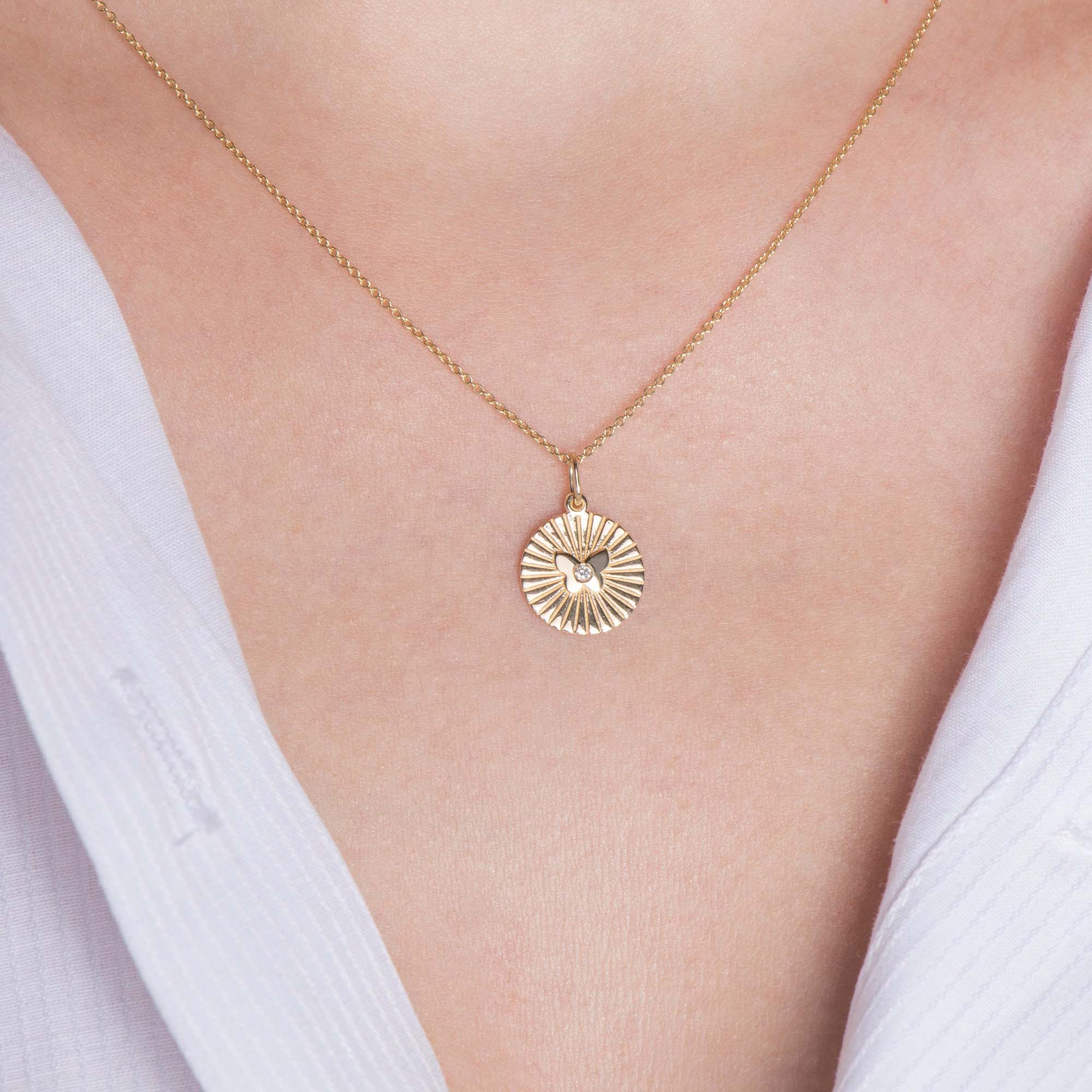 Mini Diamond Butterfly Coin Pendant in 14K Gold