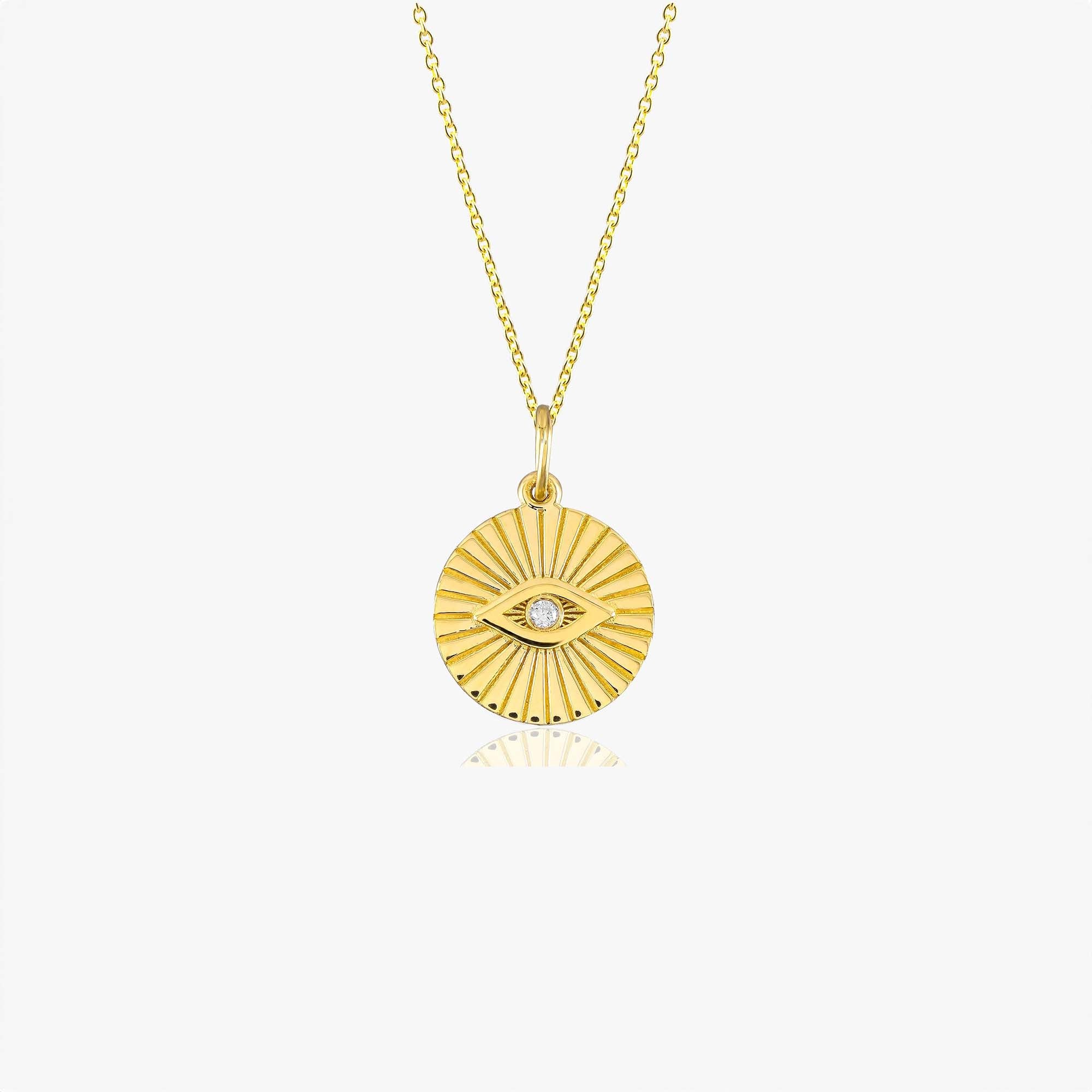 Mini Diamond Evil Eye Coin Necklace in 14K Gold