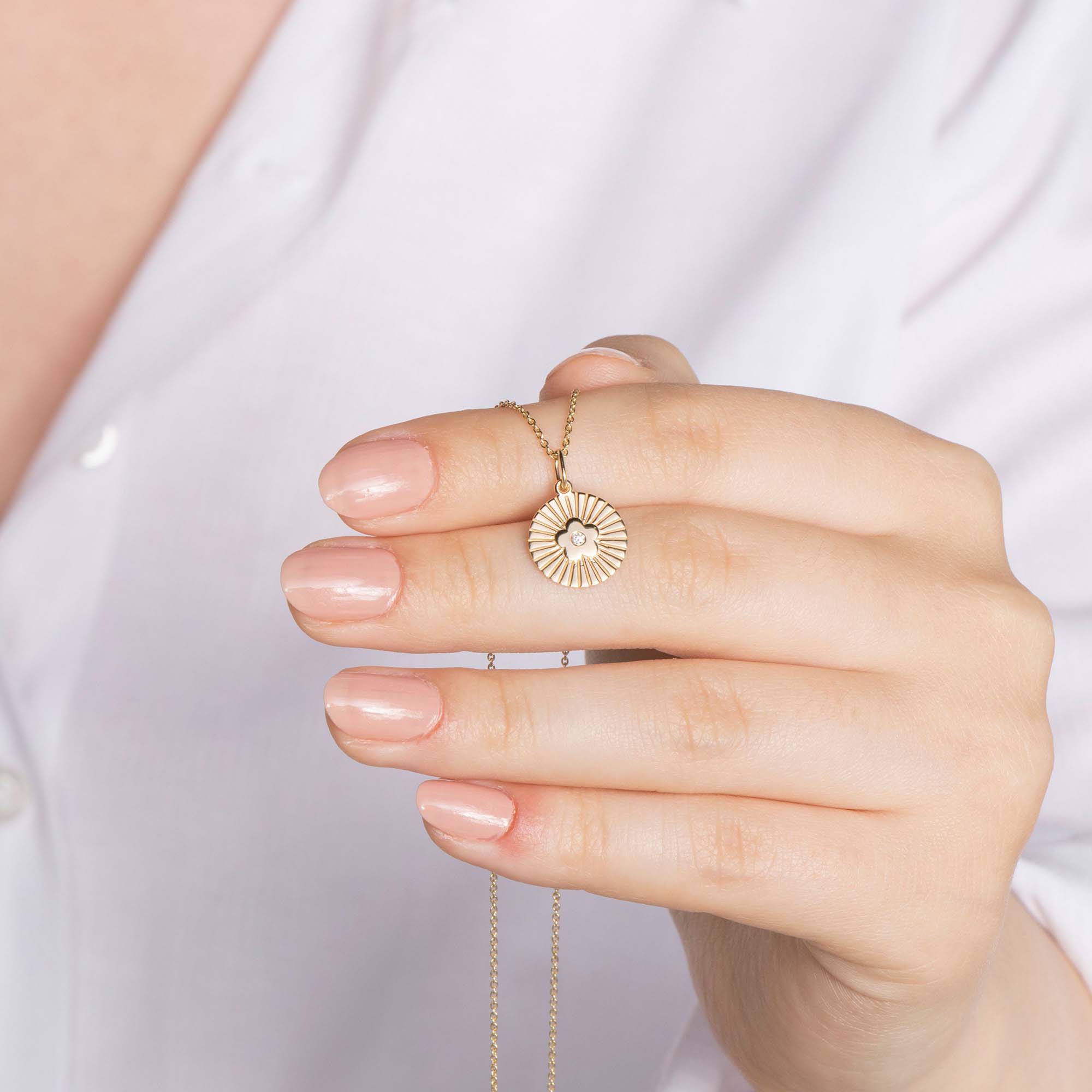 Mini Diamond Flower Coin Necklace in 14K Gold