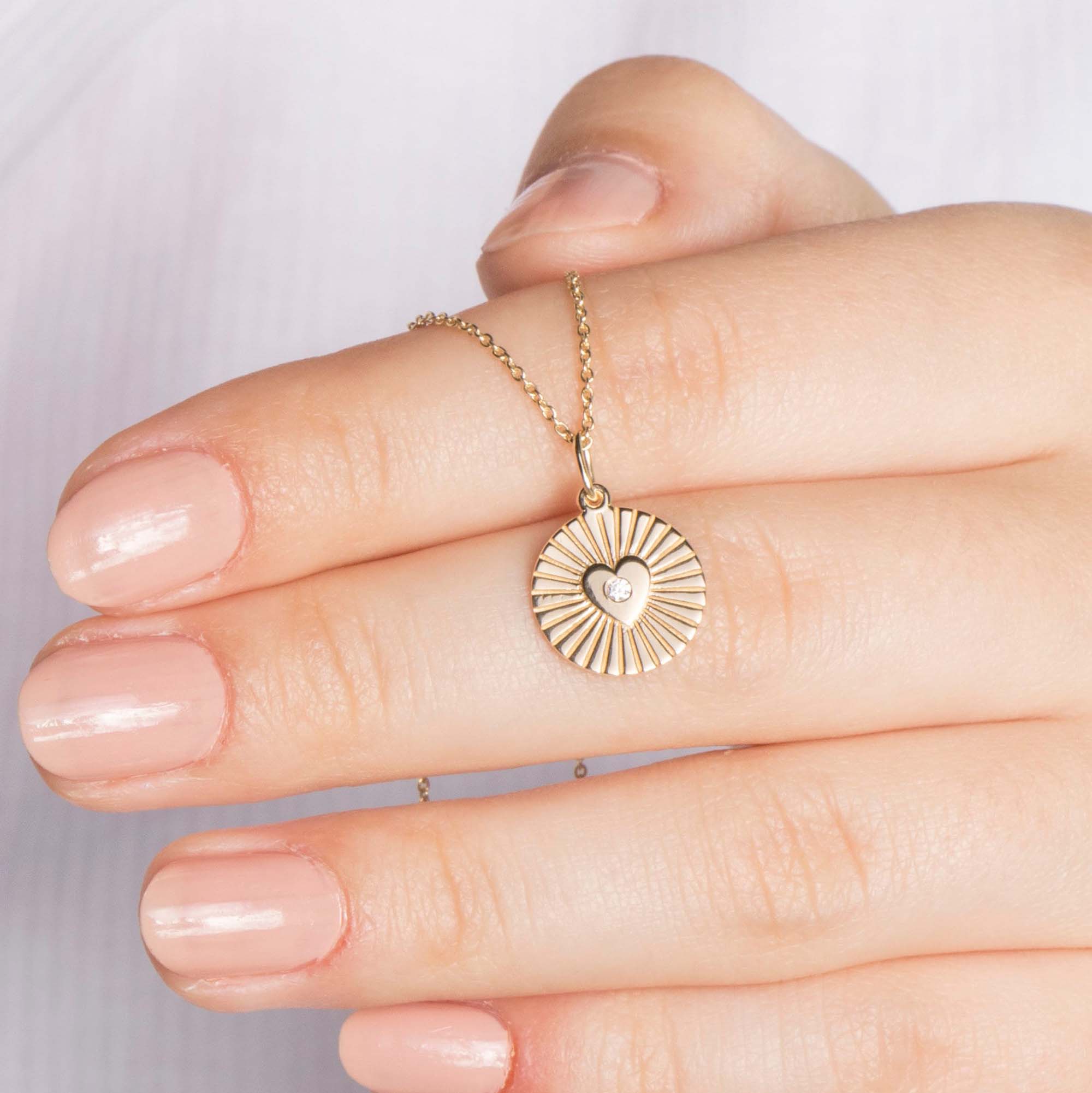 Mini Diamond Heart Coin Necklace in 14K Gold