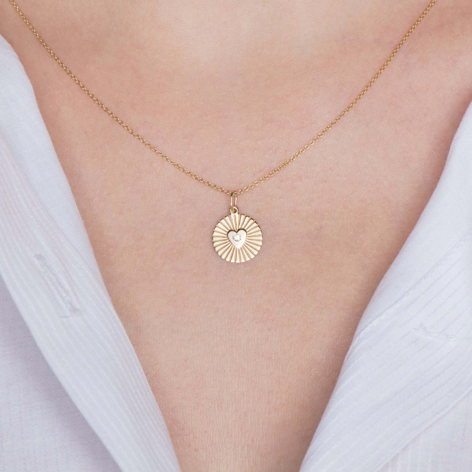Mini Diamond Heart Coin Pendant in 14K Gold