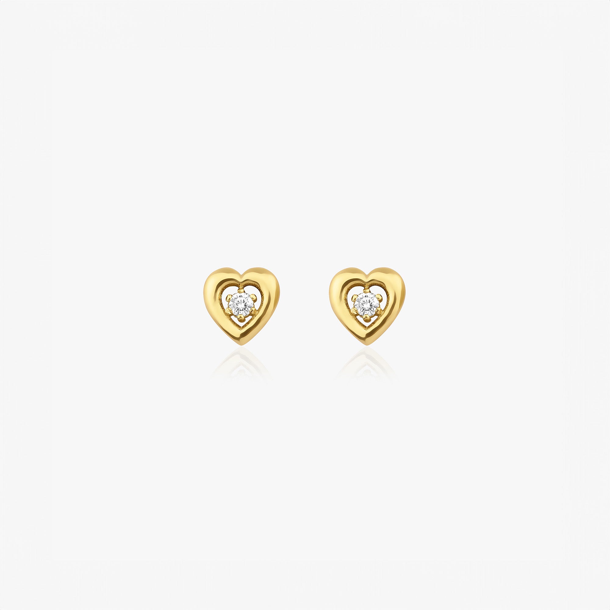 Minimal Diamond Heart Studs in 14K Gold