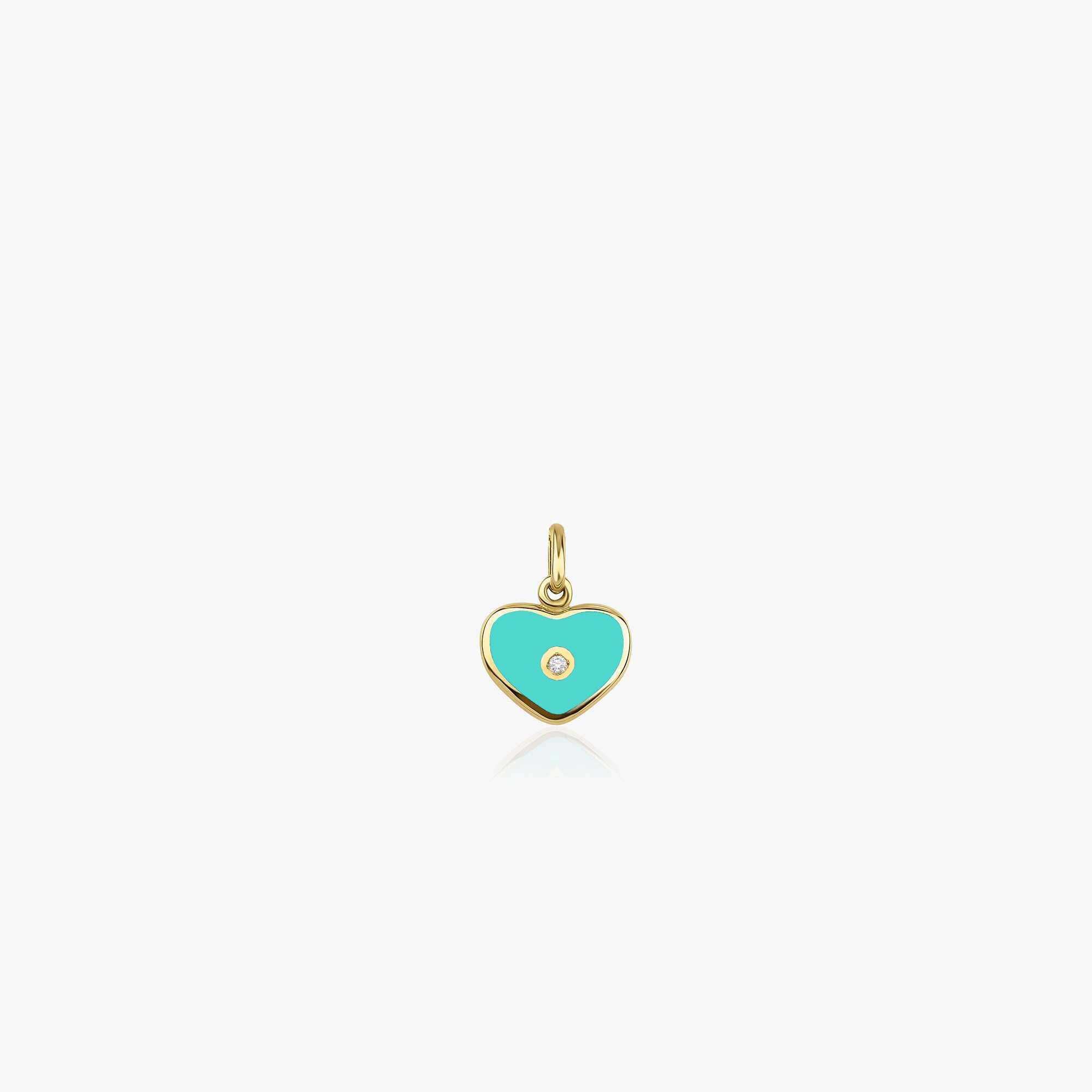 Mini Inlaid Diamond Turquoise Heart Pendant in 14K Gold