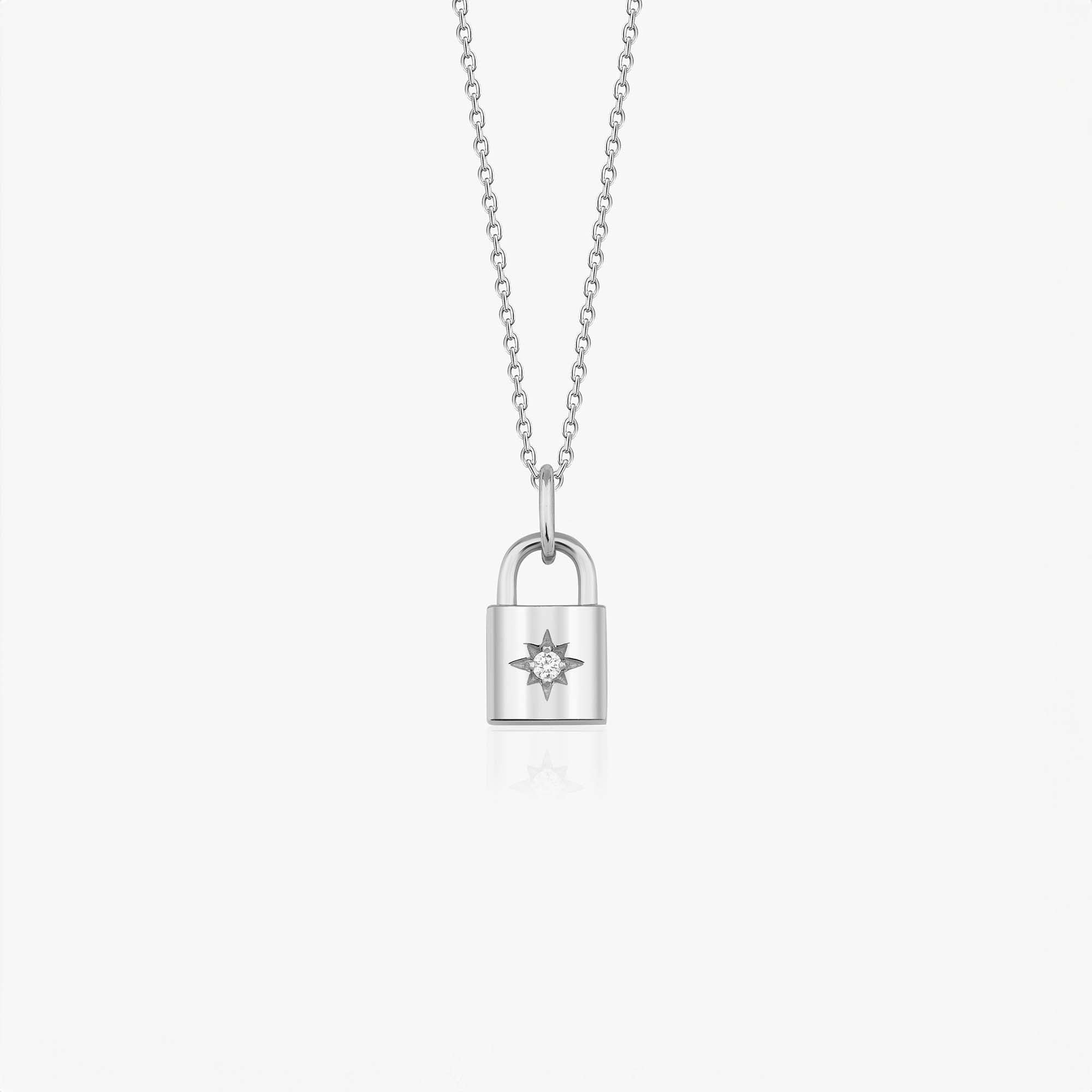 Mini Diamond Padlock Necklace in 14K Gold