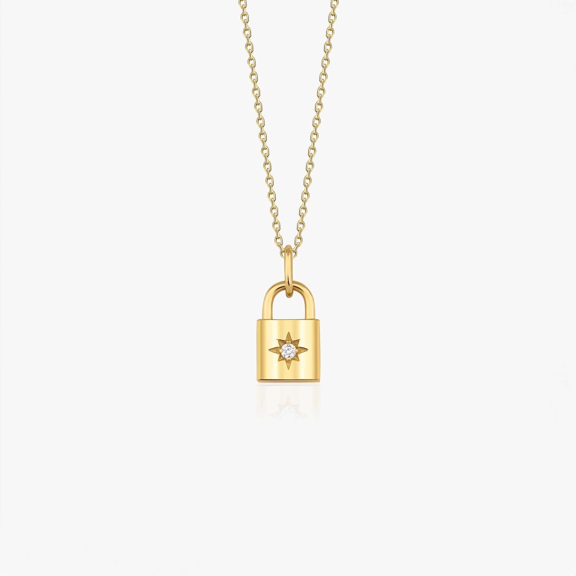 Mini Diamond Padlock Necklace in 14K Gold