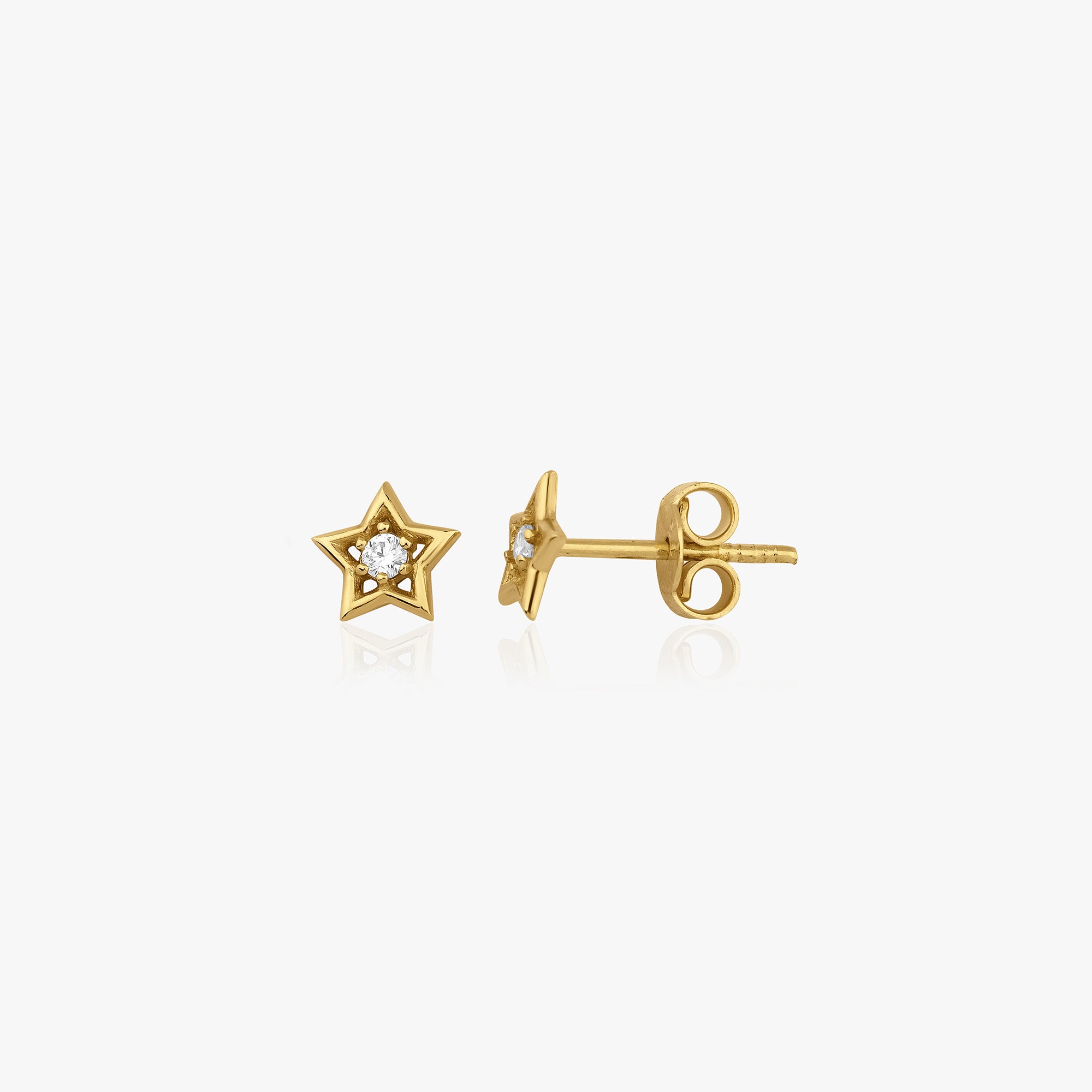 Minimal Diamond Star Studs in 14K Gold