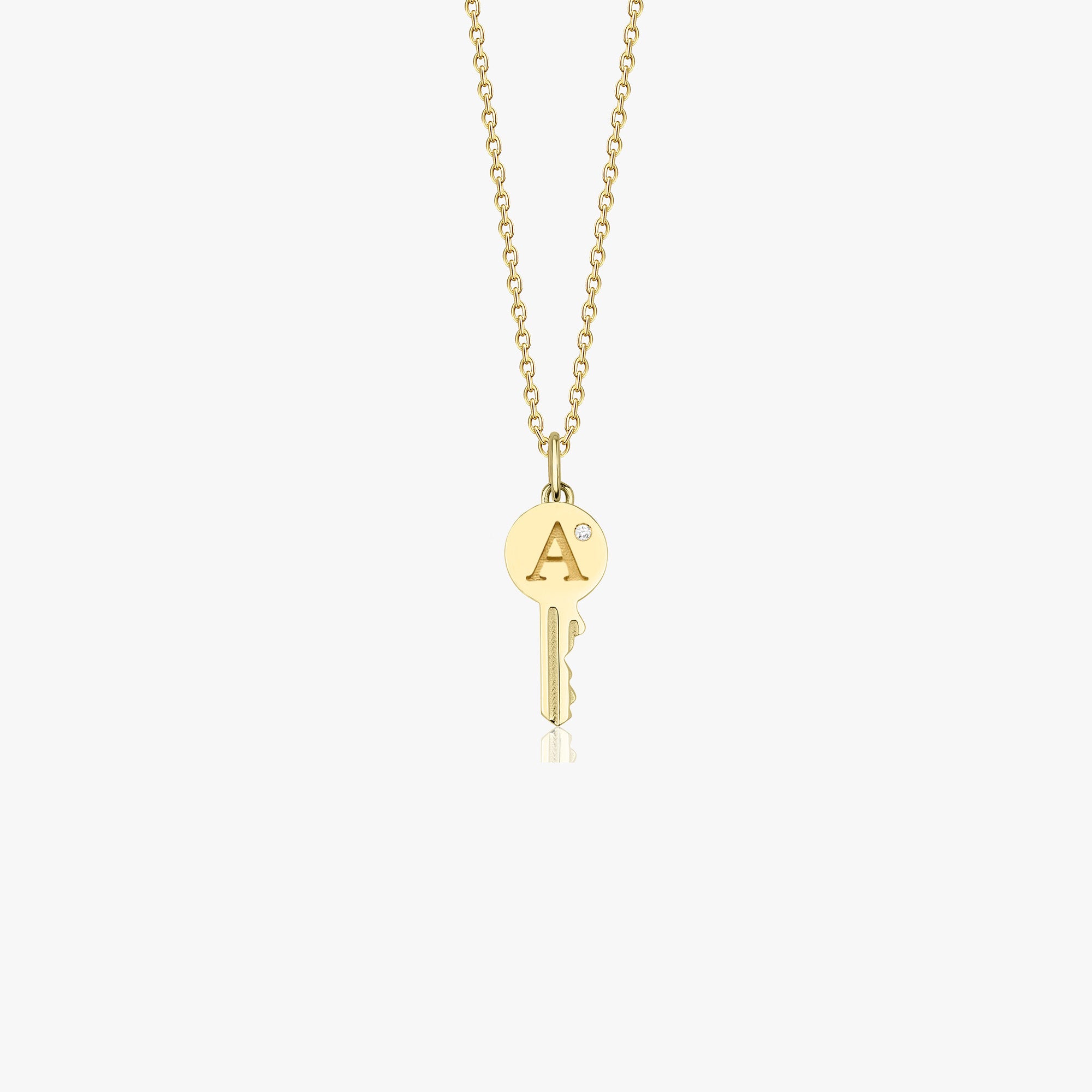 Itty Bitty Tiny Birthstone Initial Key Necklace in 14K Gold