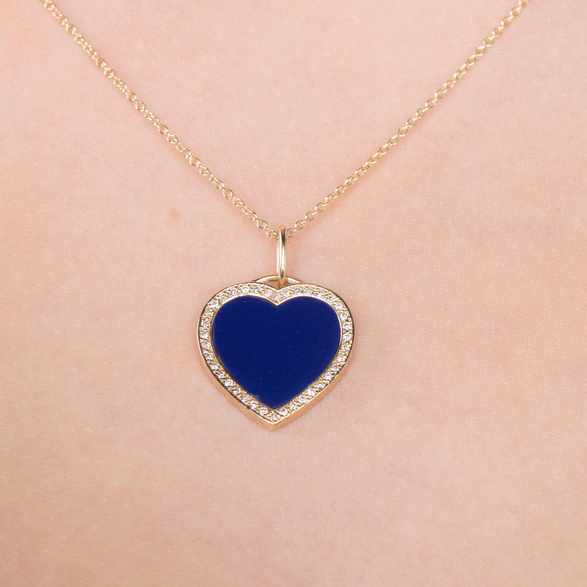 Small Lapis Lazuli and Diamond Heart Pendant Necklace in 14K Gold