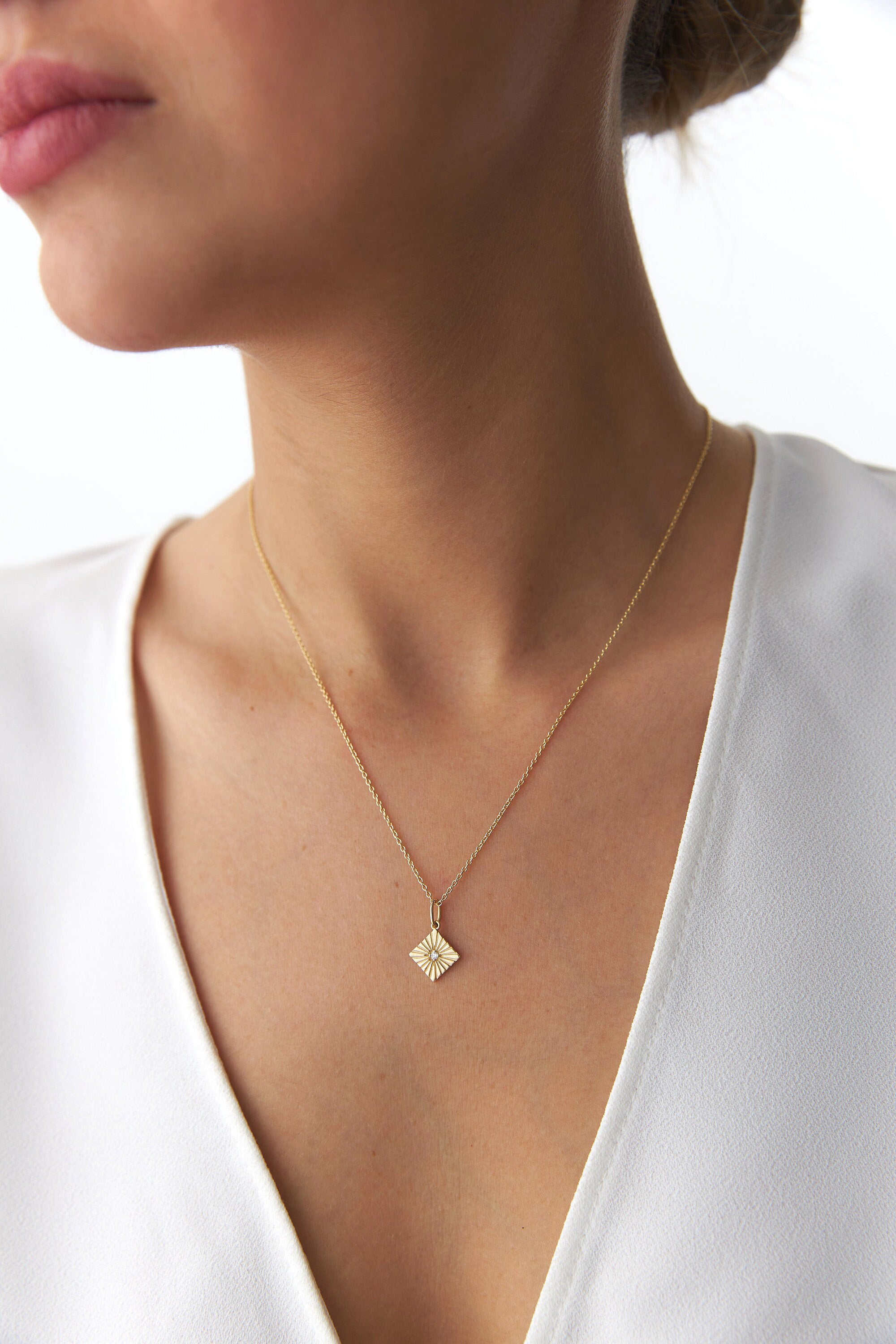 Mini Diamond Square Necklace in 14K Gold