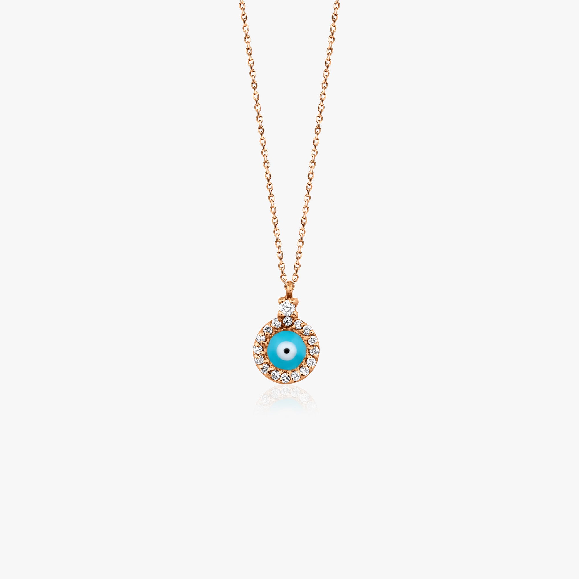 Itty Bitty Tiny Traditional Diamond Evil Eye Necklace in 18K Gold