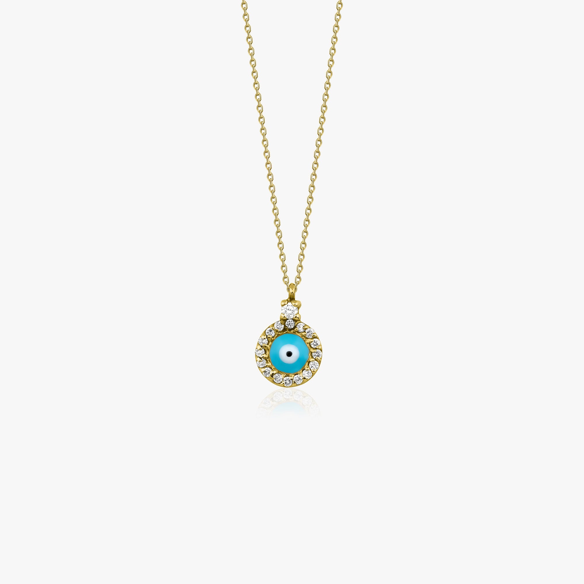 Itty Bitty Tiny Traditional Diamond Evil Eye Necklace in 18K Gold