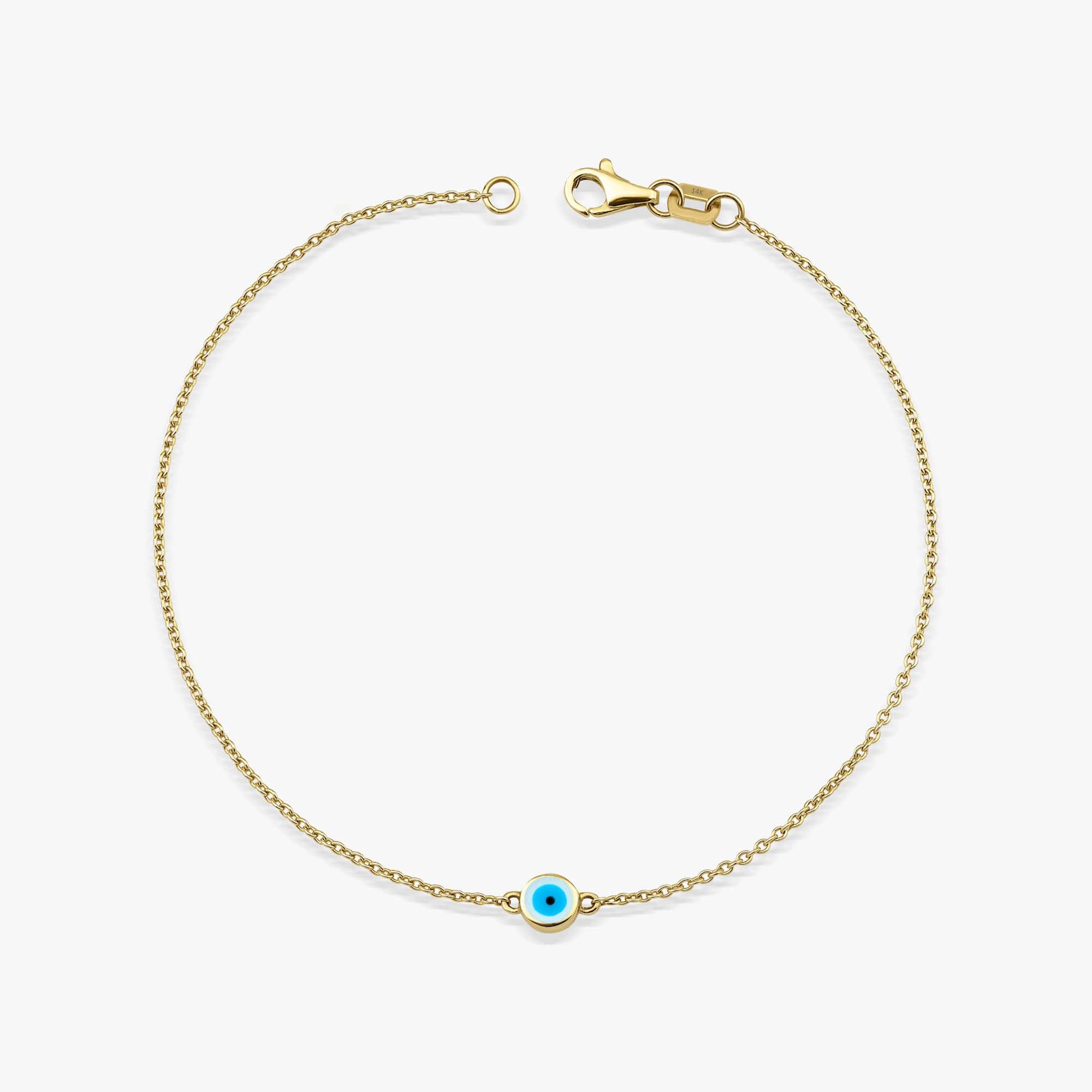 Mini White Evil Eye Bracelet in 14K Gold