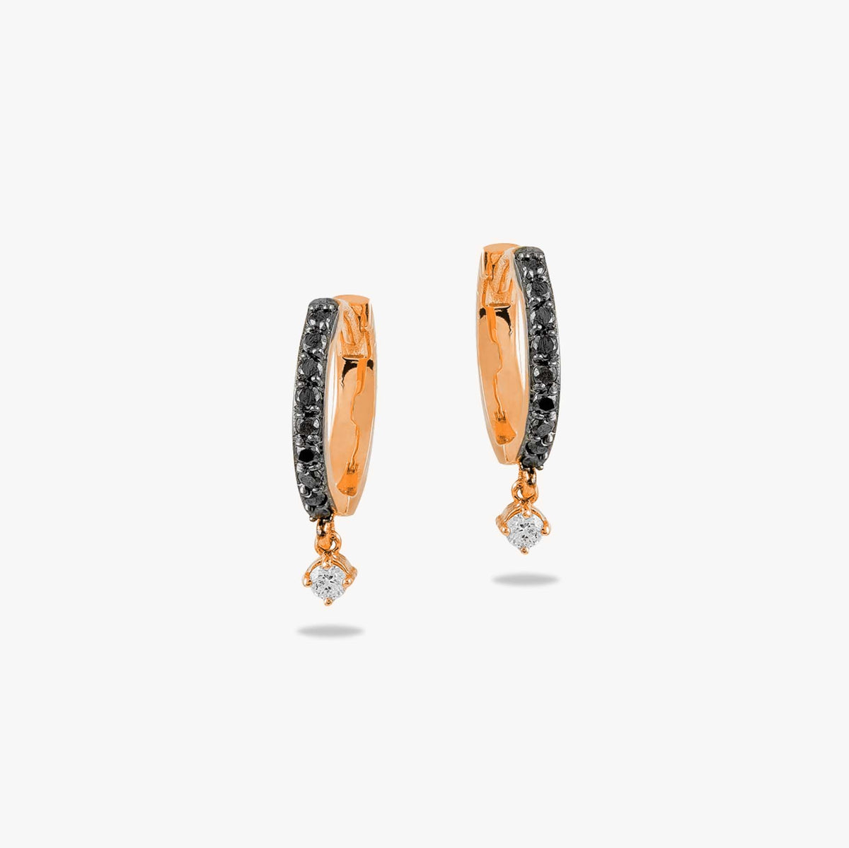 Minimal Black Diamond Dangle Hoops in 14K Gold