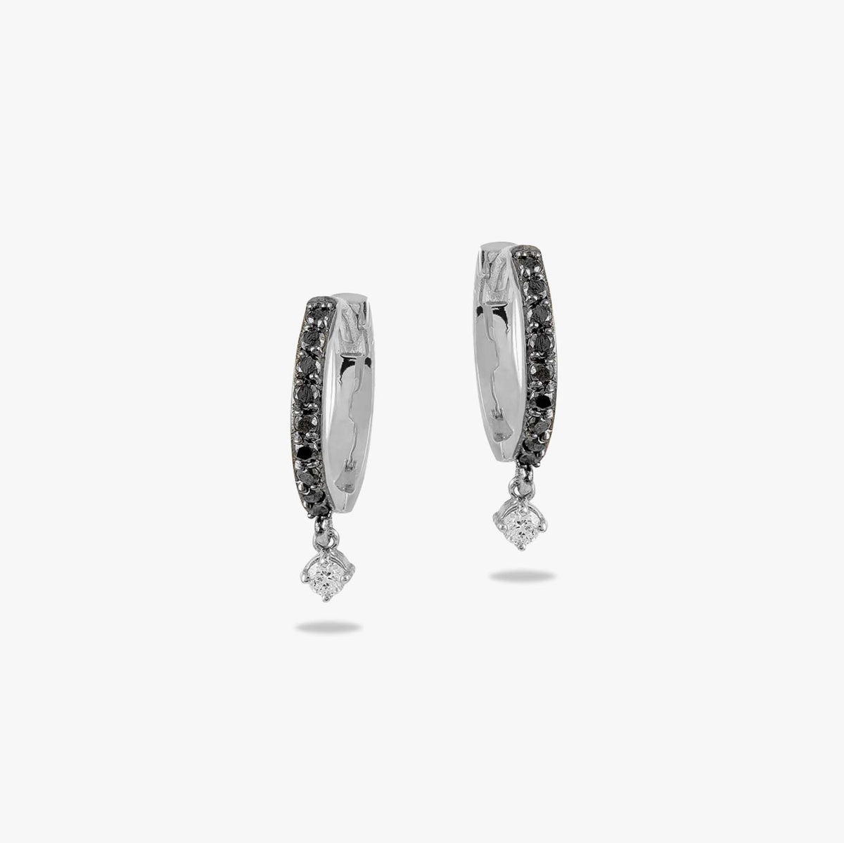 Minimal Black Diamond Dangle Hoops in 14K Gold