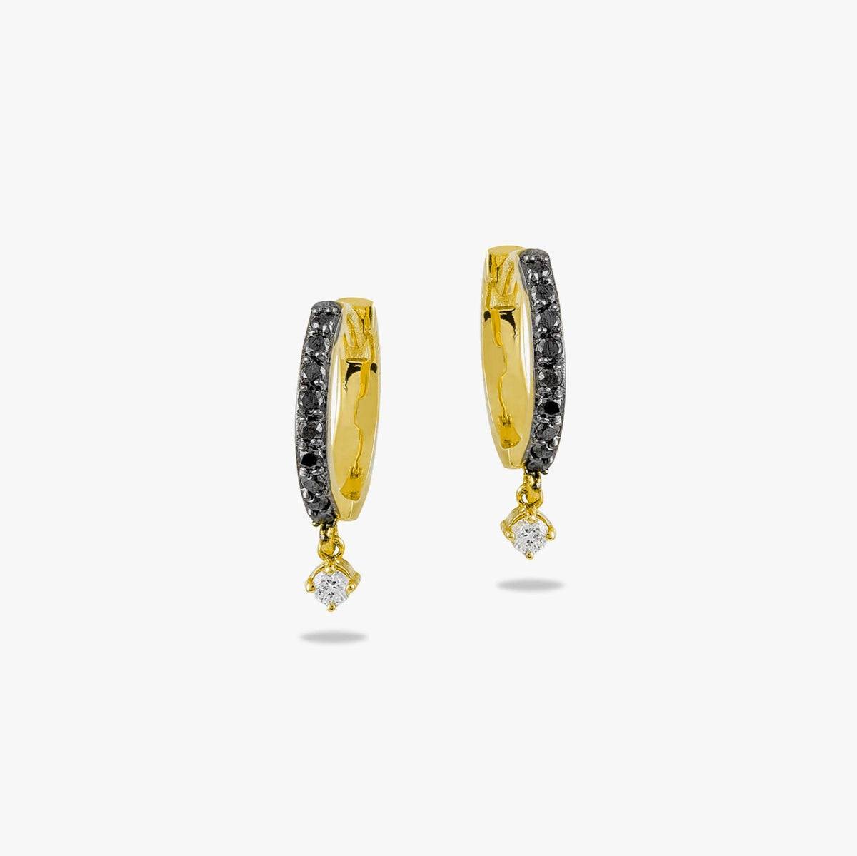 Minimal Black Diamond Dangle Hoops in 14K Gold