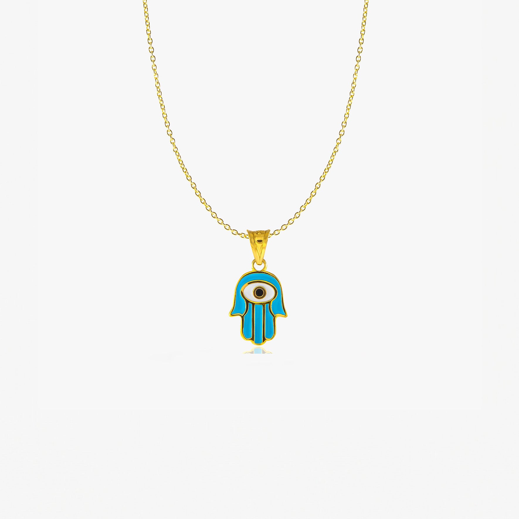 Blue Hamsa Protection Necklace in 14K Gold