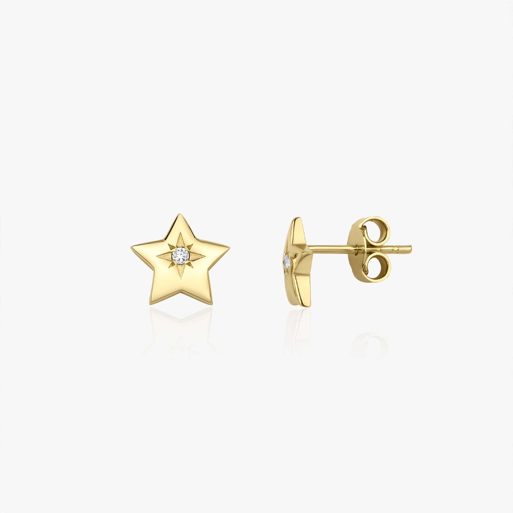 Diamond Star Studs in 14K Gold