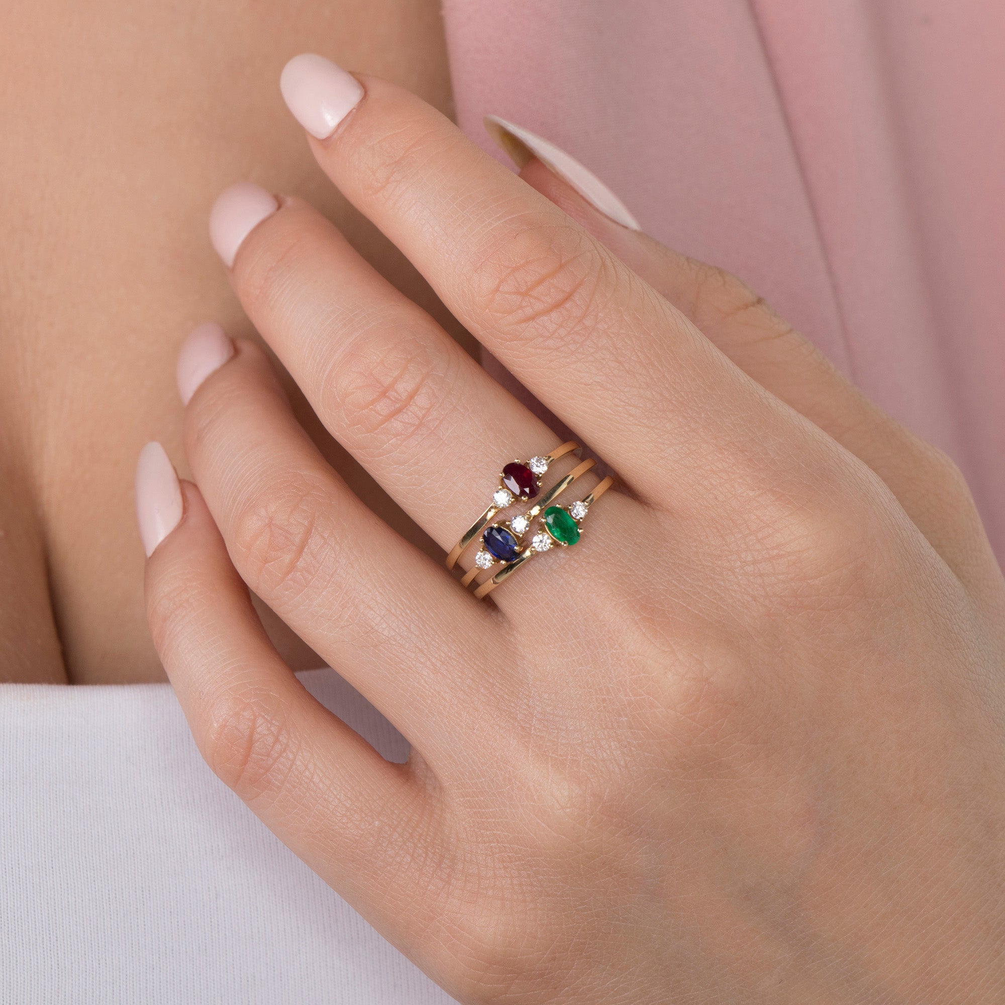 Minimal Ruby and Diamond Ring in 14K Gold