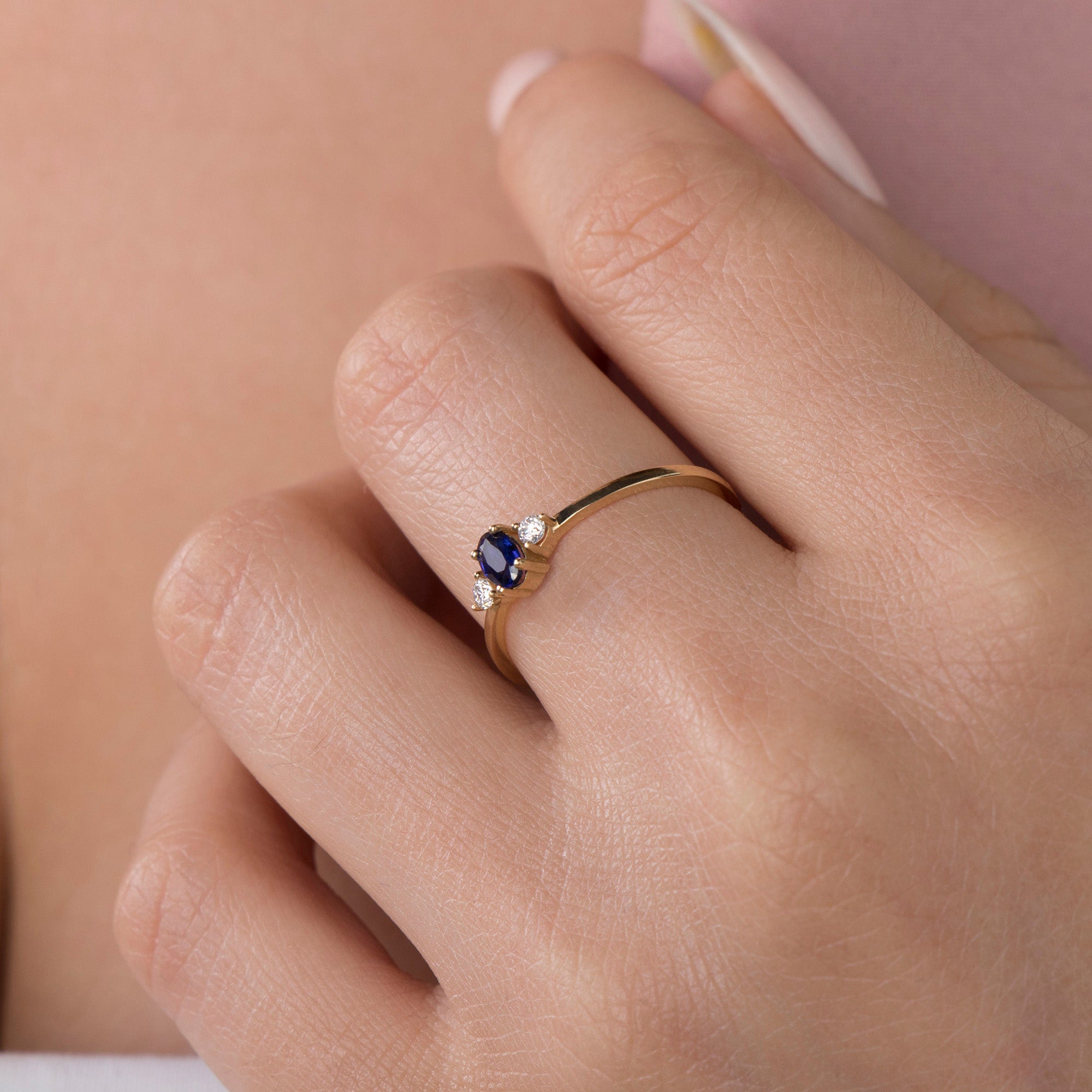 Minimal Sapphire and Diamond Ring in 14K Gold