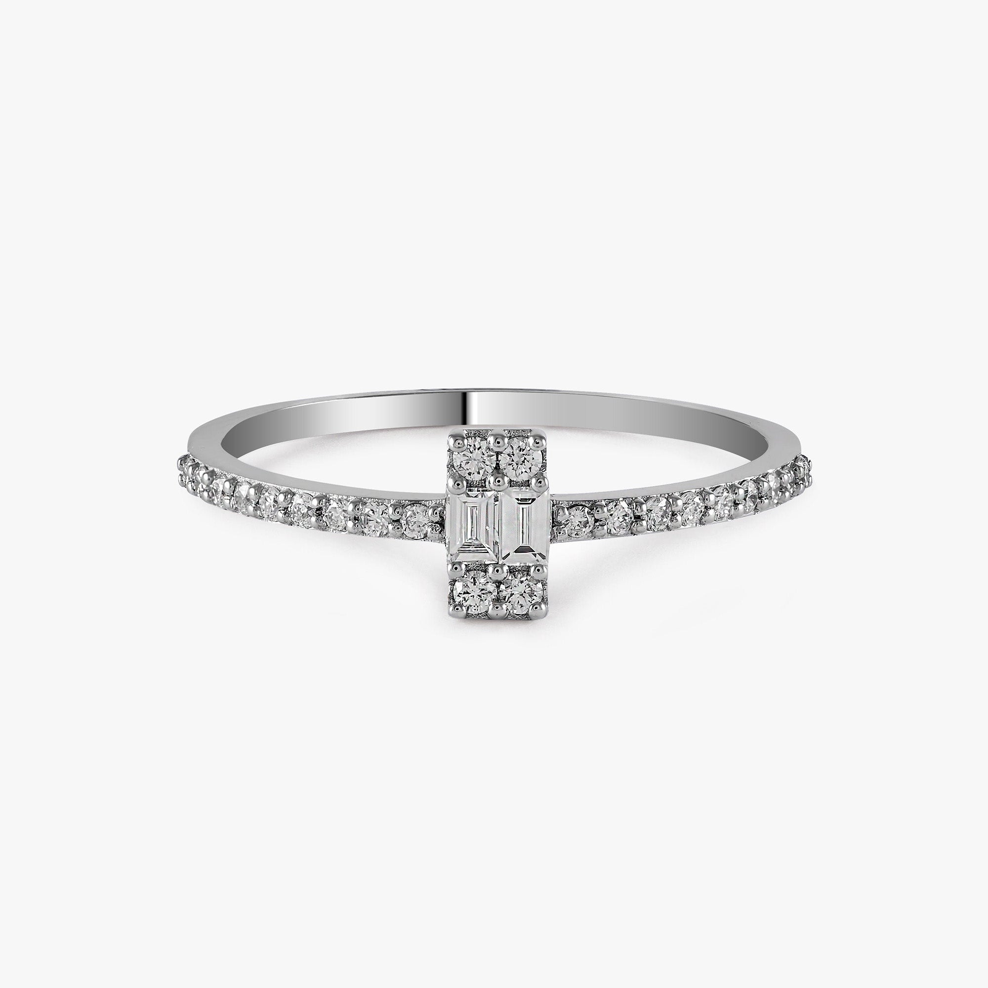 Minimal Baguette Center Half Eternity Ring in 14K Gold