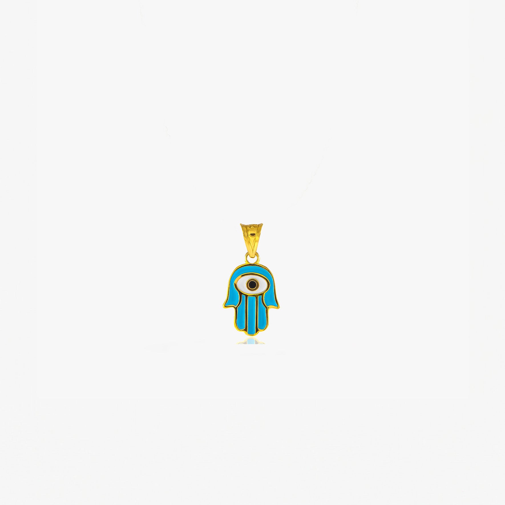 Blue Hamsa Protection Pendant in 14K Gold