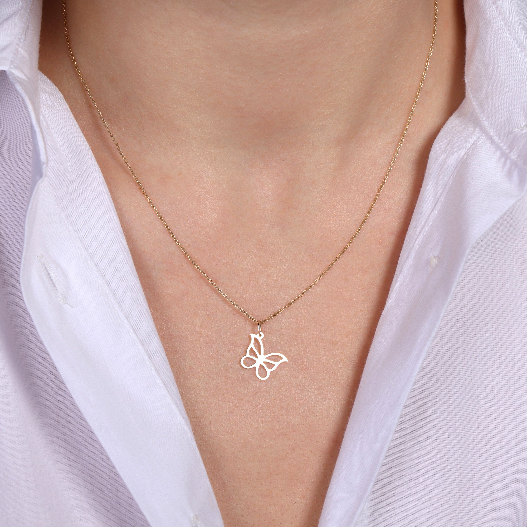 Minimal Butterfly Necklace in 14K Gold