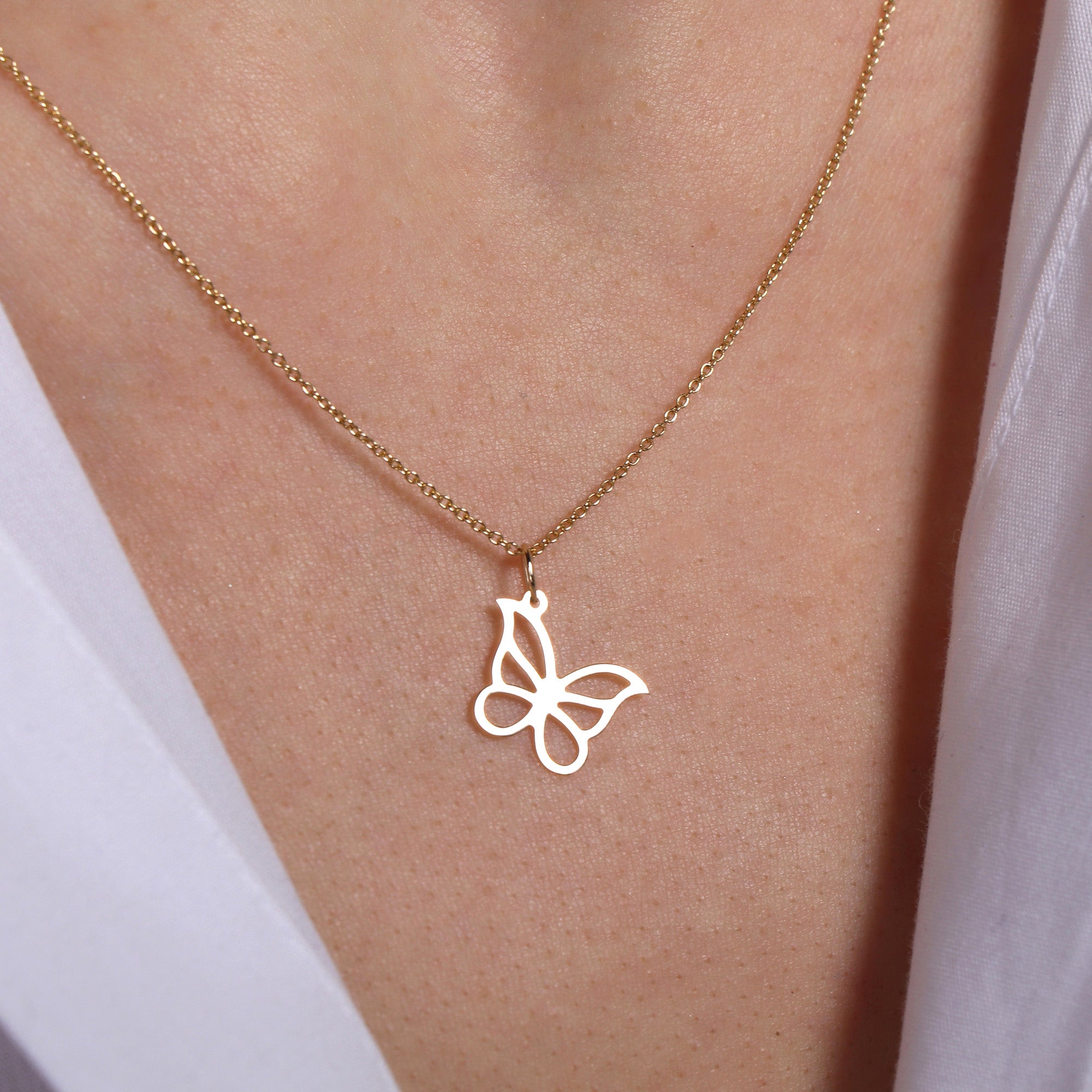 Minimal Butterfly Necklace in 14K Gold